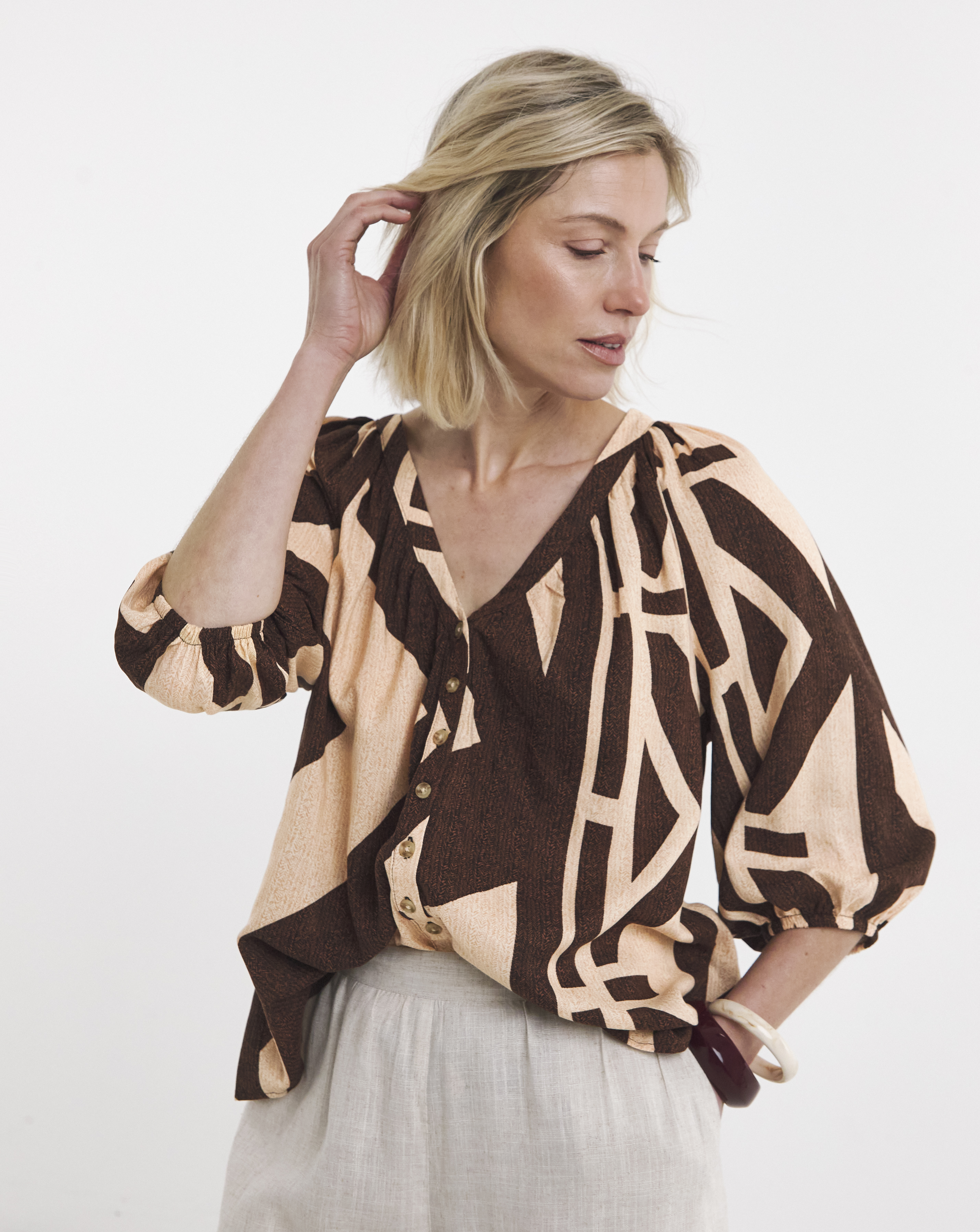 New In - Collarless Button Through Blouse