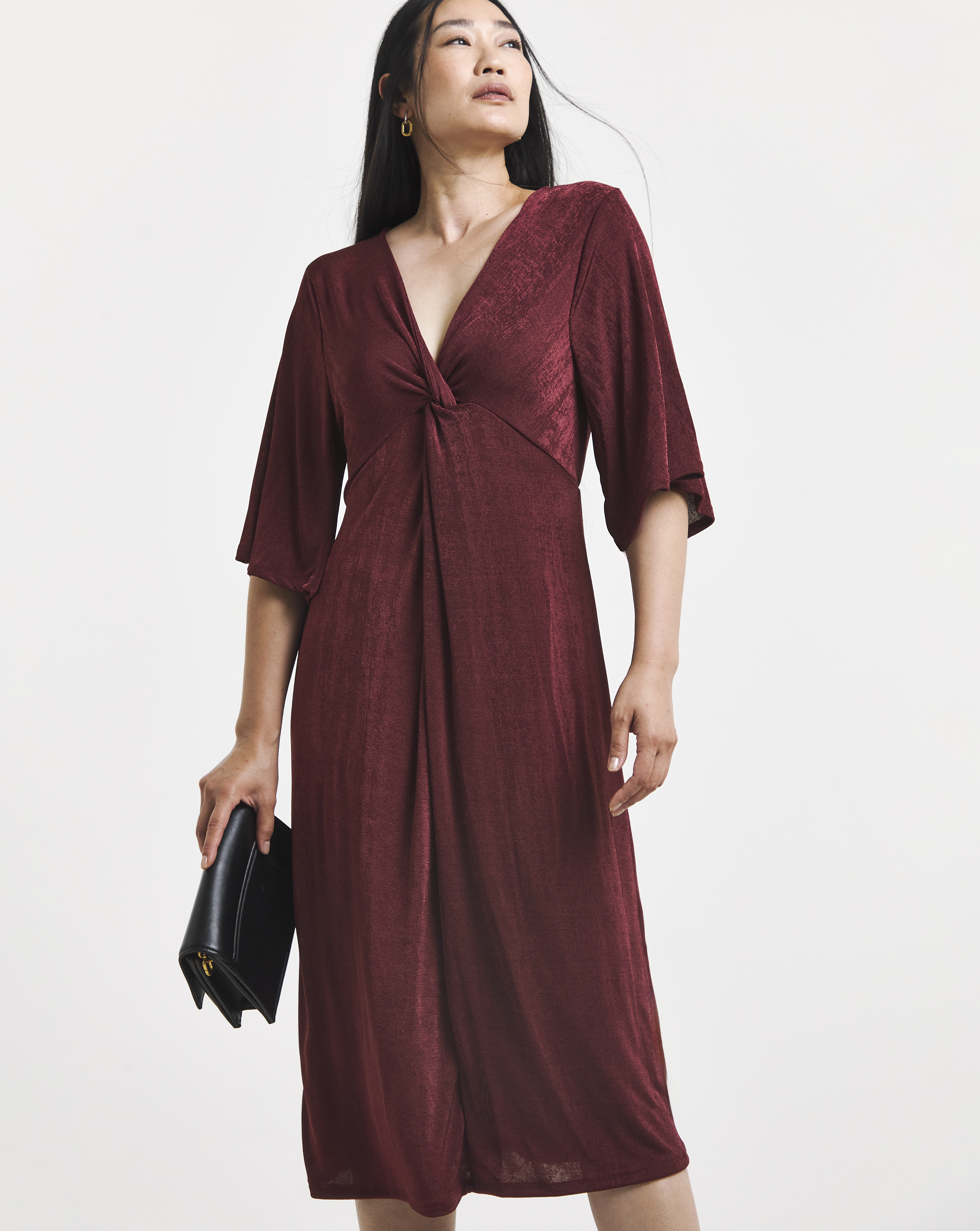 Slinky Twist Front Midi Dress
