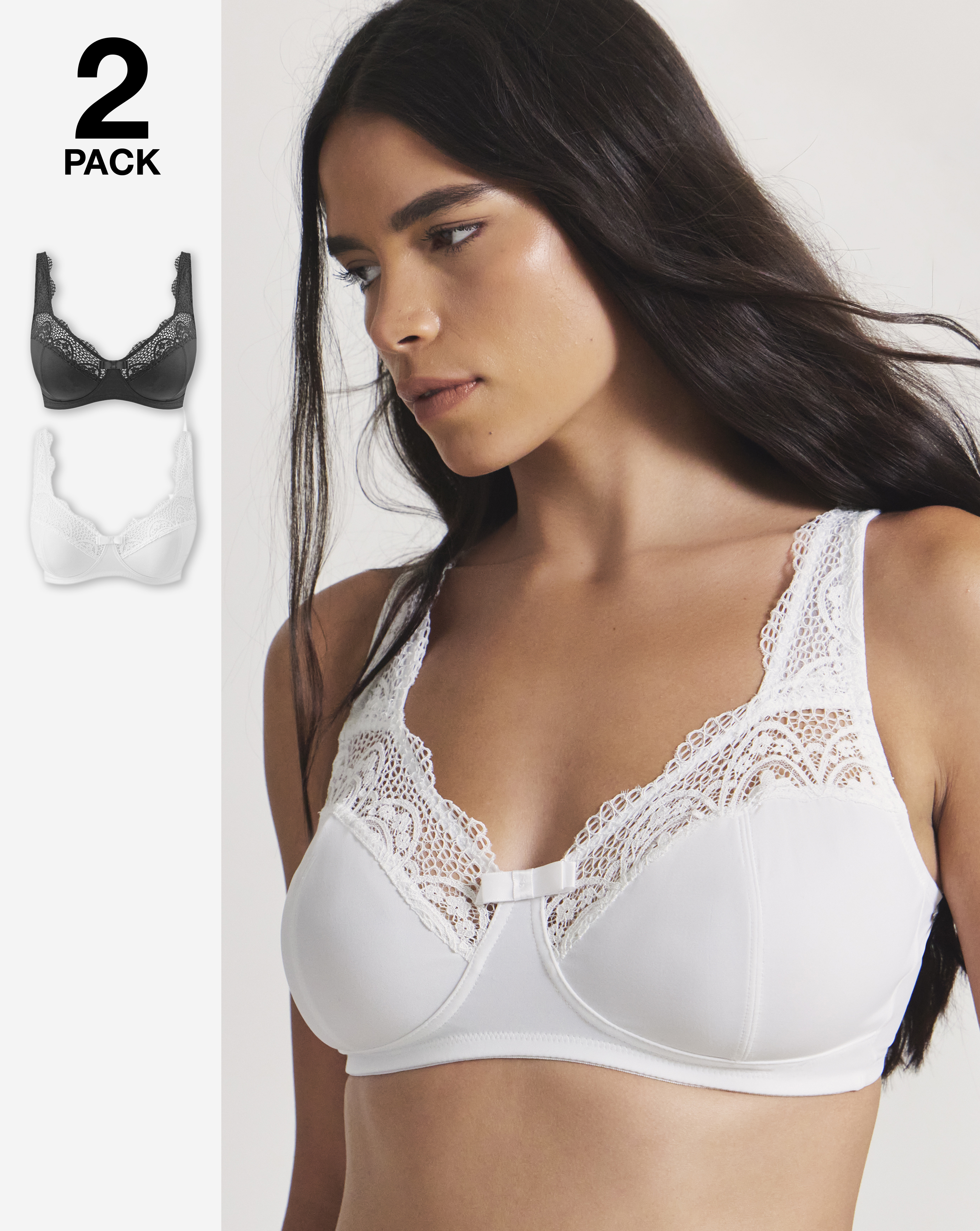2 Pack Lottie Lace Bras White/Black