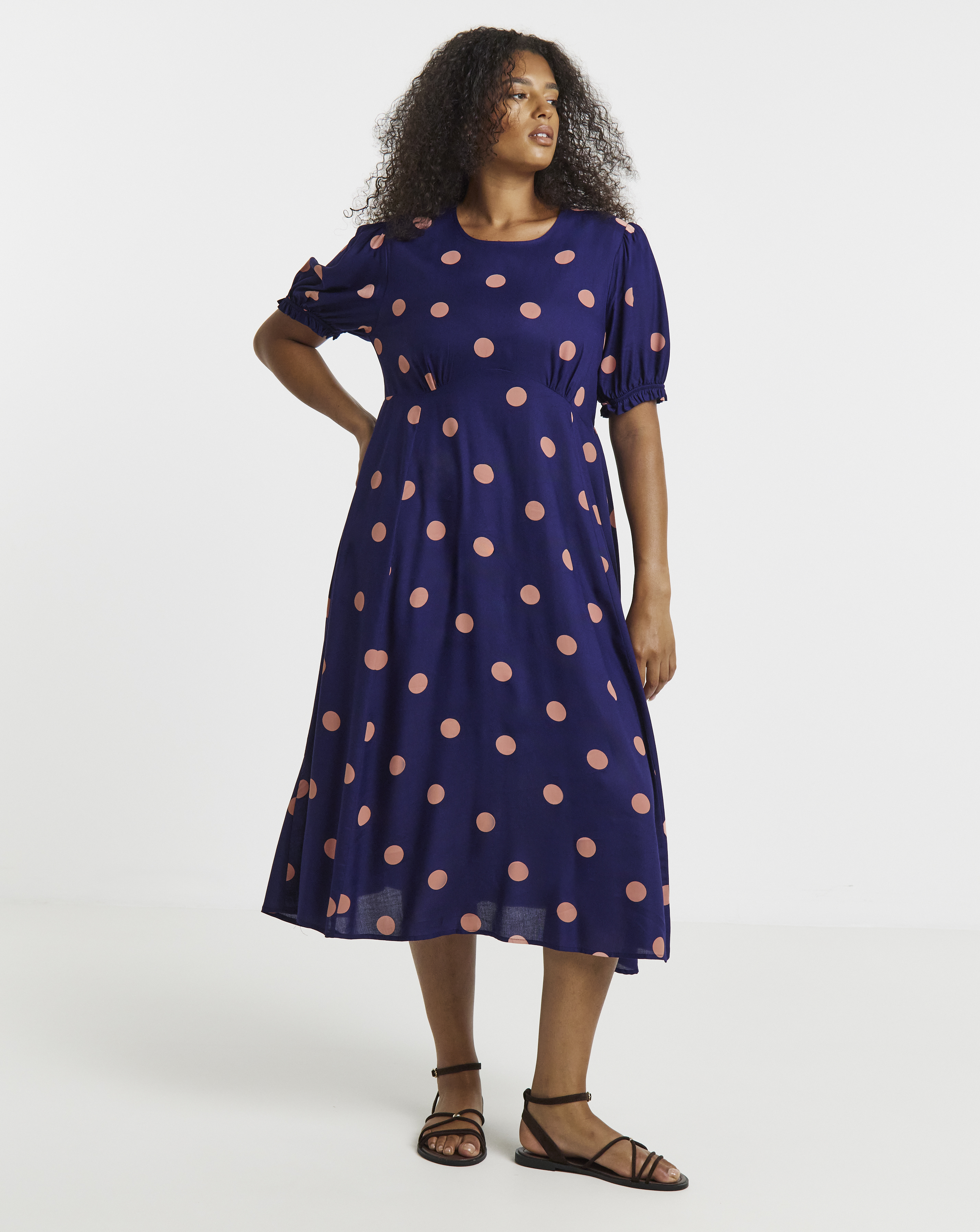 Simply Be Spot Printed Short Sleeve Viscose Midi Dress