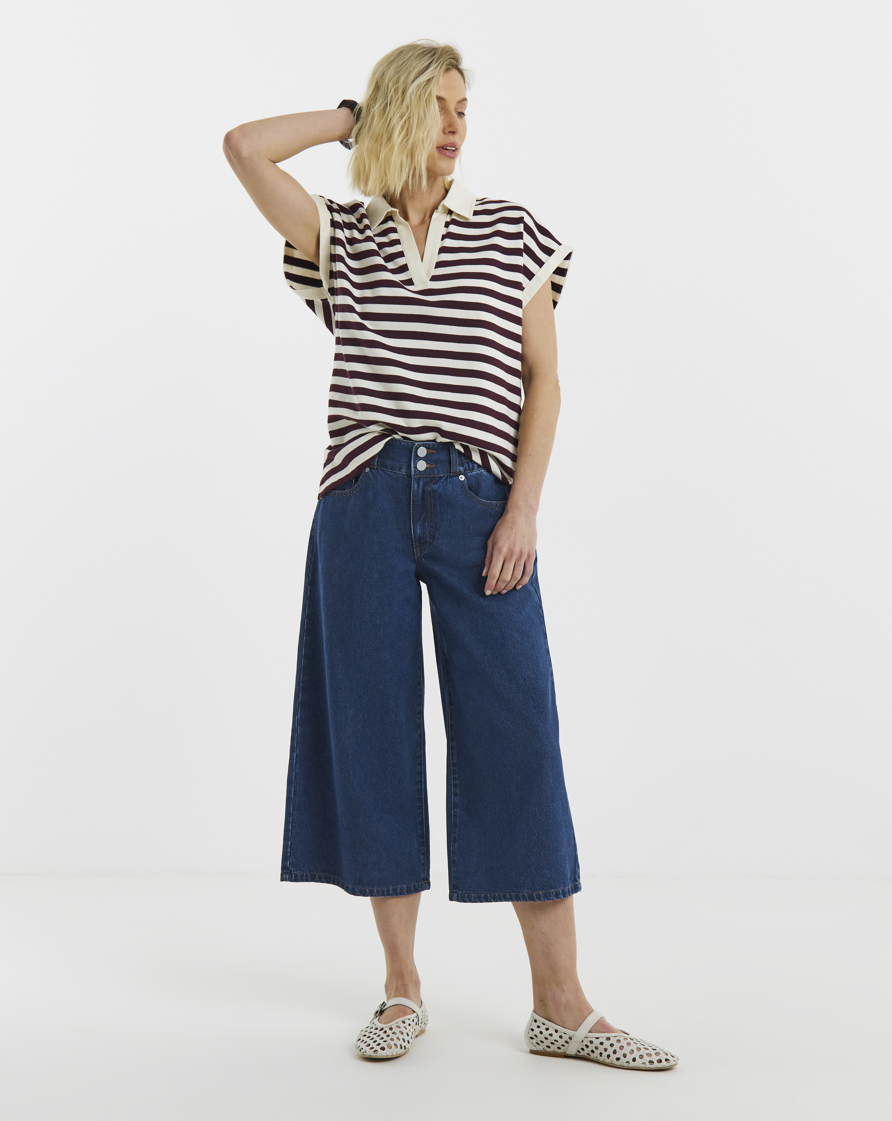New In - Mid Blue Elasticated Waist Culotte Jeans