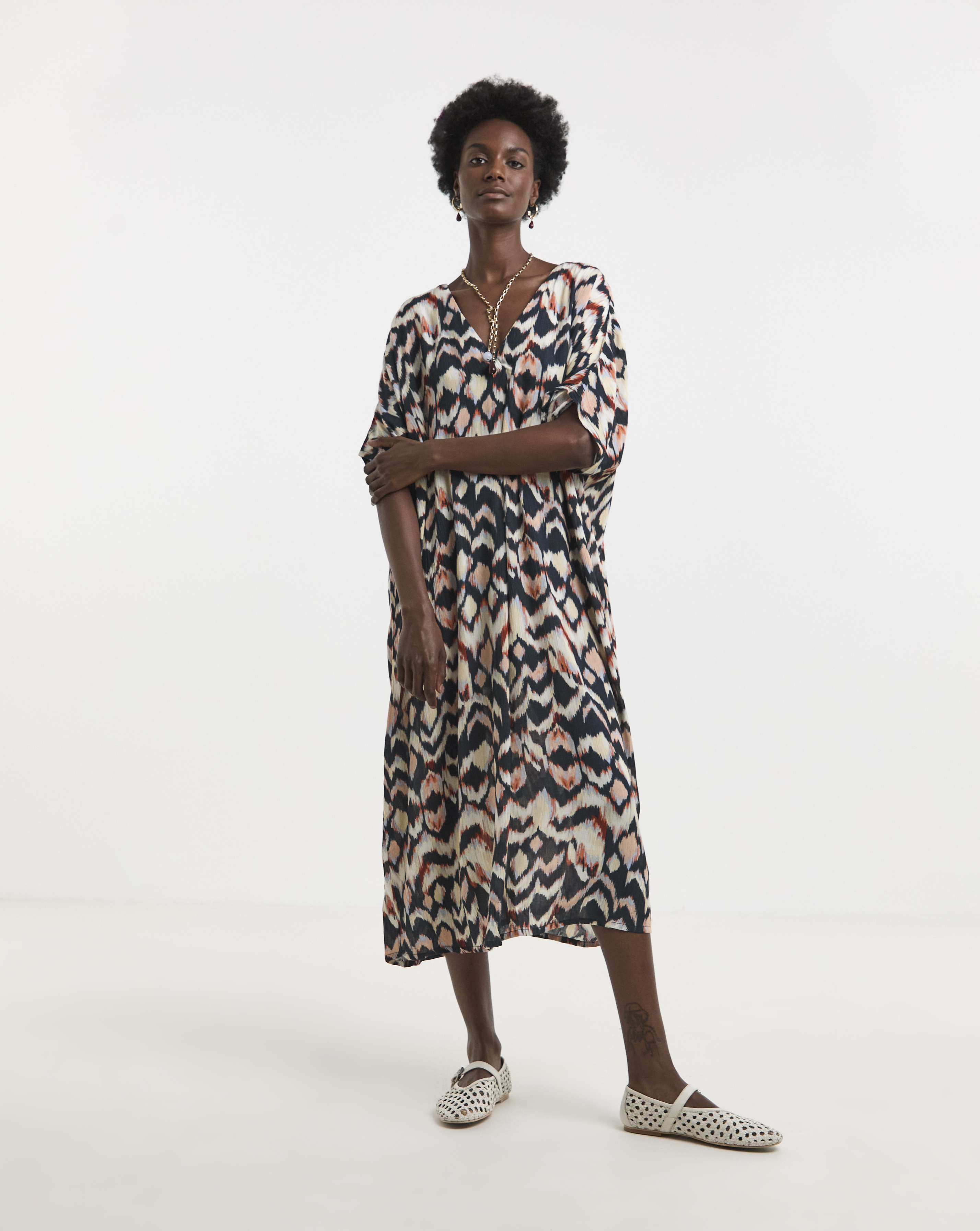 Crinkle Kaftan Overhead Midi Dress
