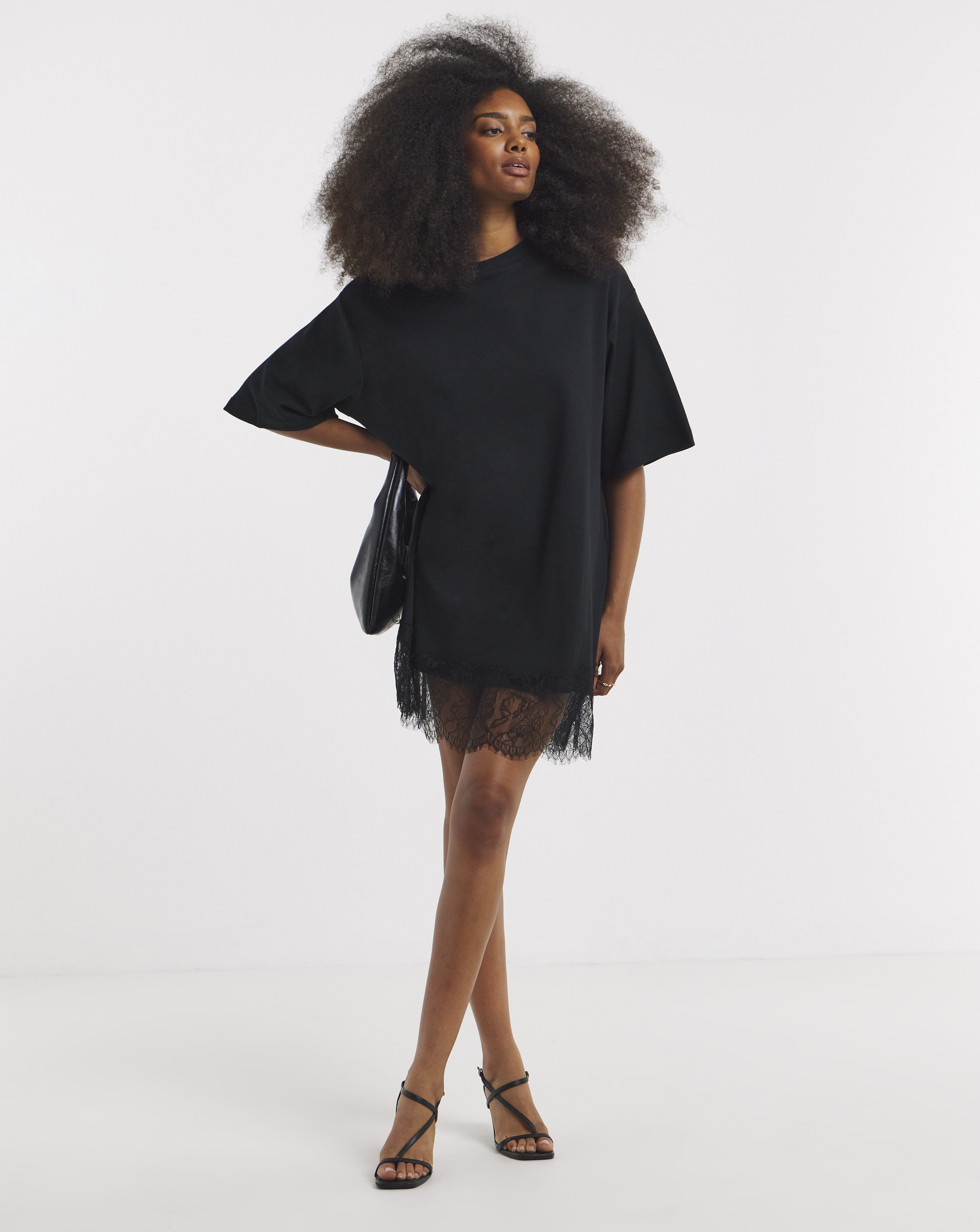 Black Lace Hem T-Shirt Dress