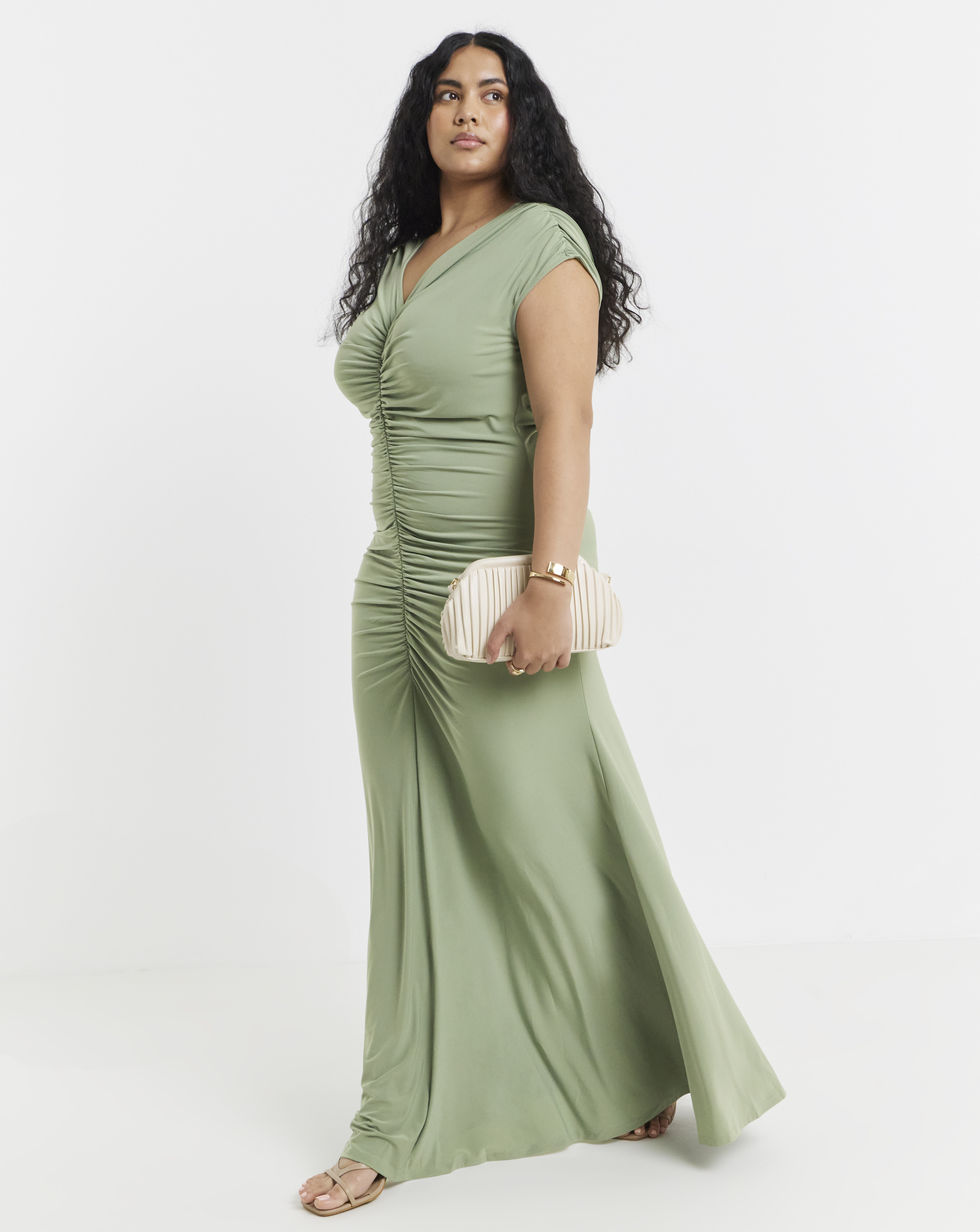 Simply Be - Women's Sage Ruched Bridesmaid Dress - Size 18 - Sage - 95% Polyester 5% Elastane