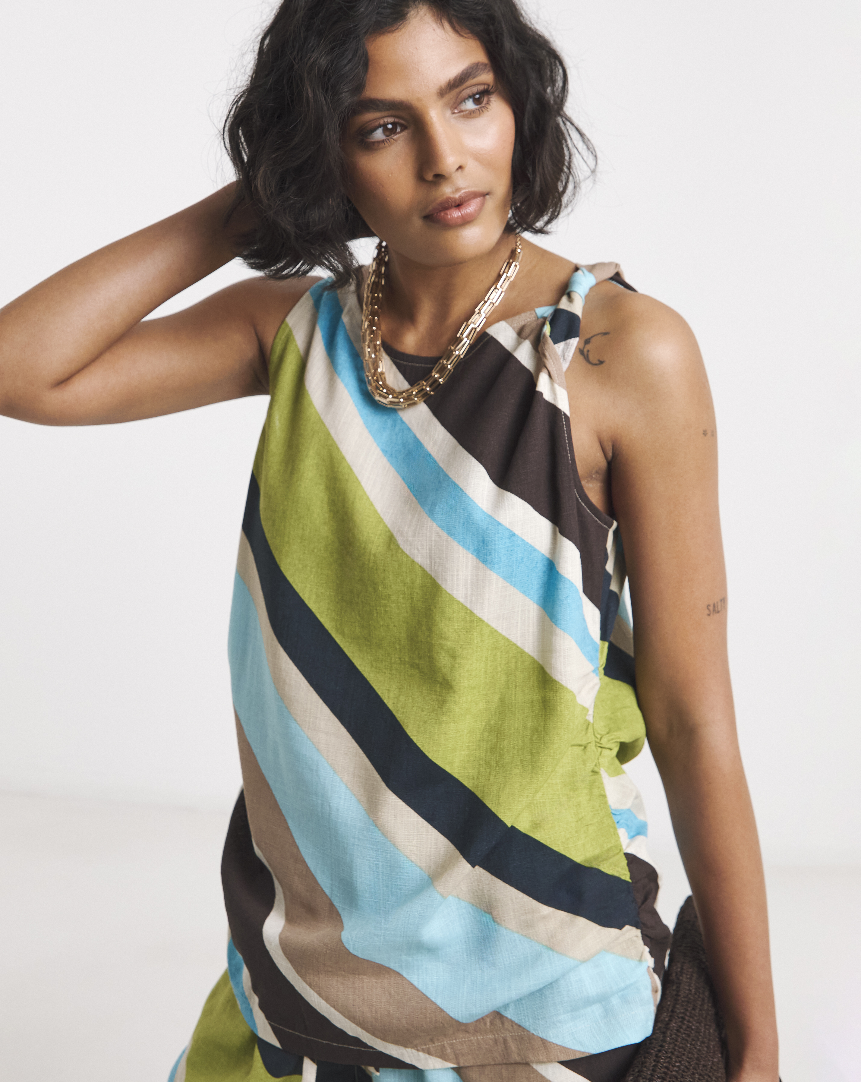 Twist Detail Linen Mix Vest Top
