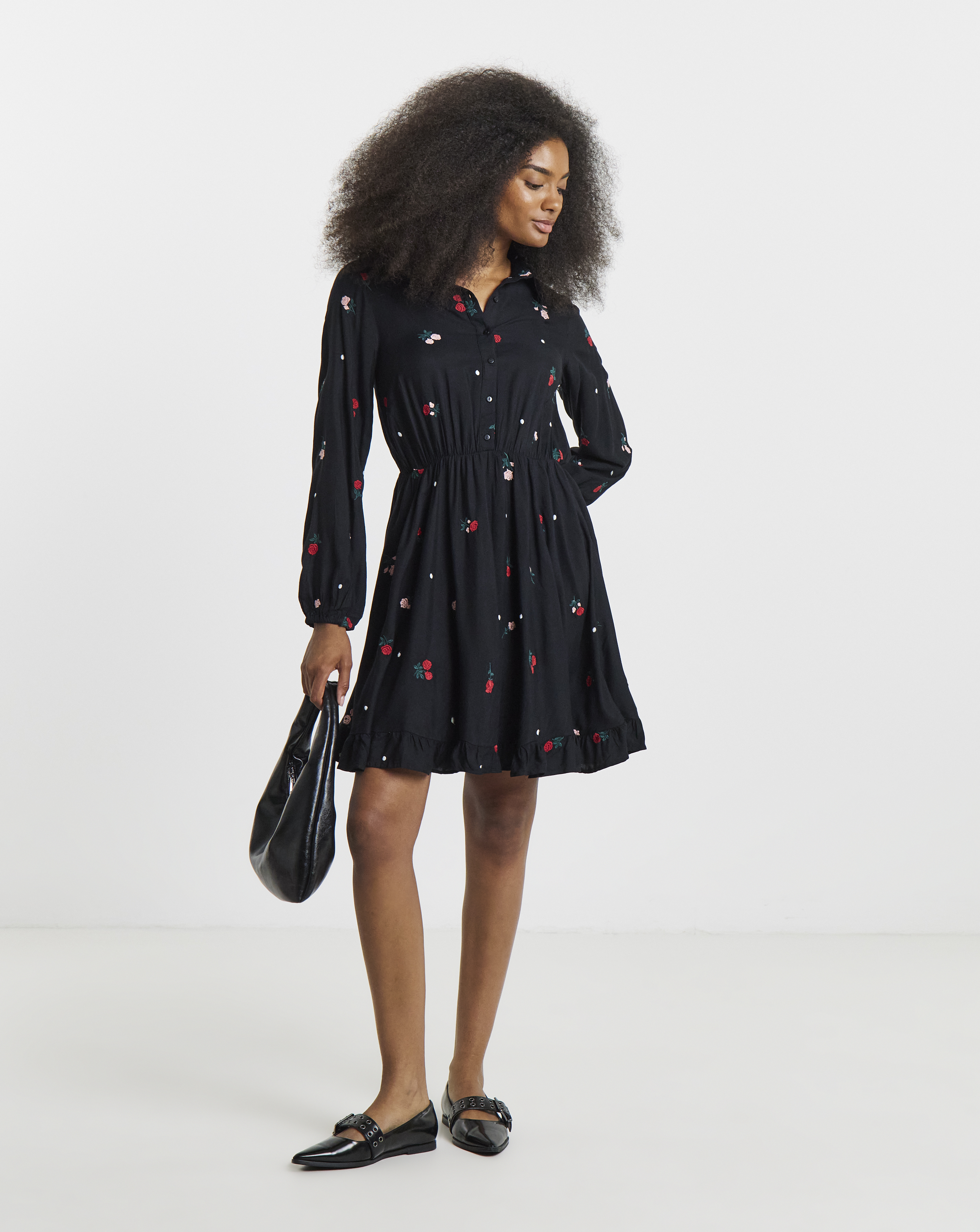 Simply Be - Women's Black Embroidered Shirt Dress - Size 10 - Black - 100% Viscose