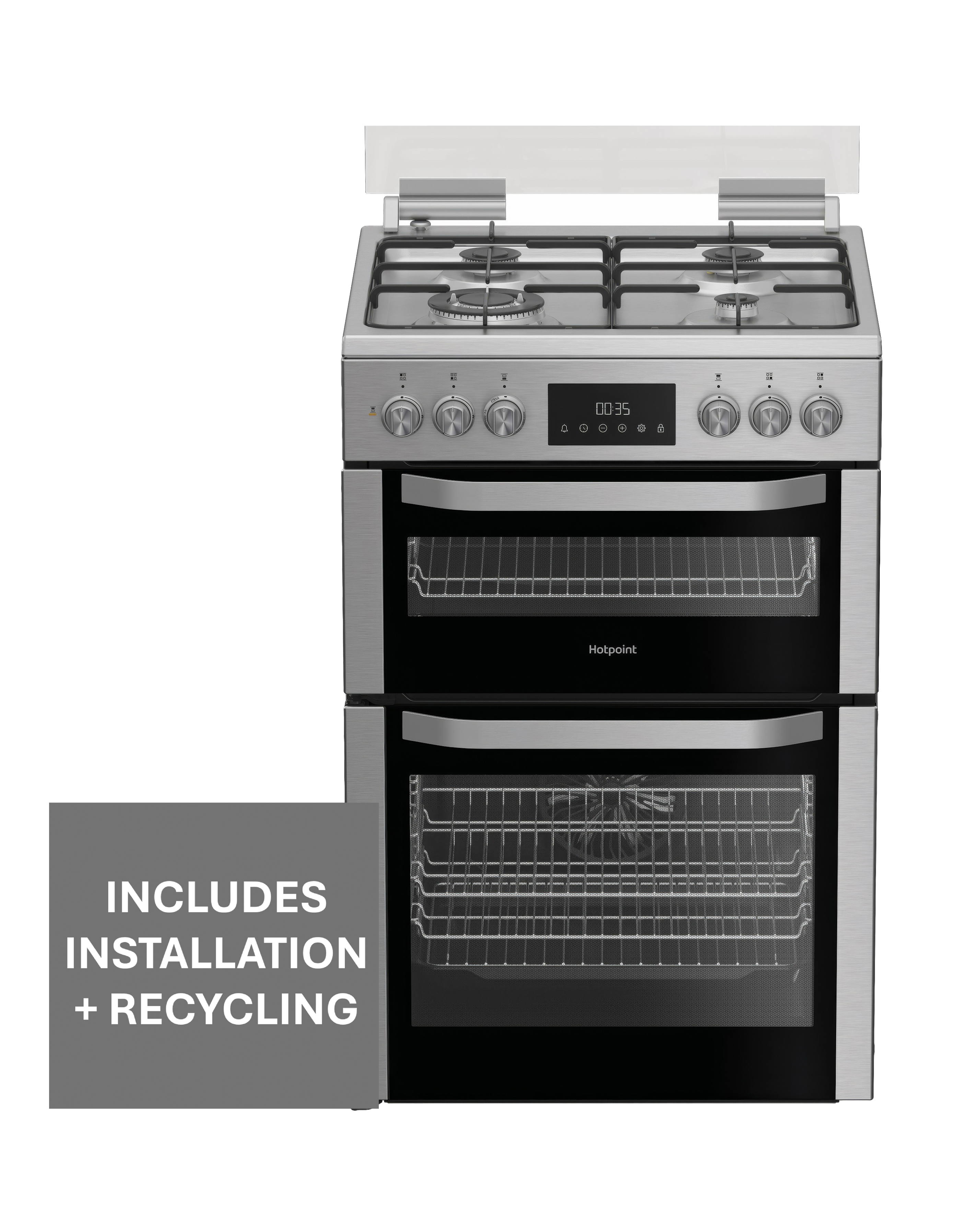 Hotpoint Light 60Cm Freestanding Dual Fuel Double Cooker With Glass Lid - Image 12