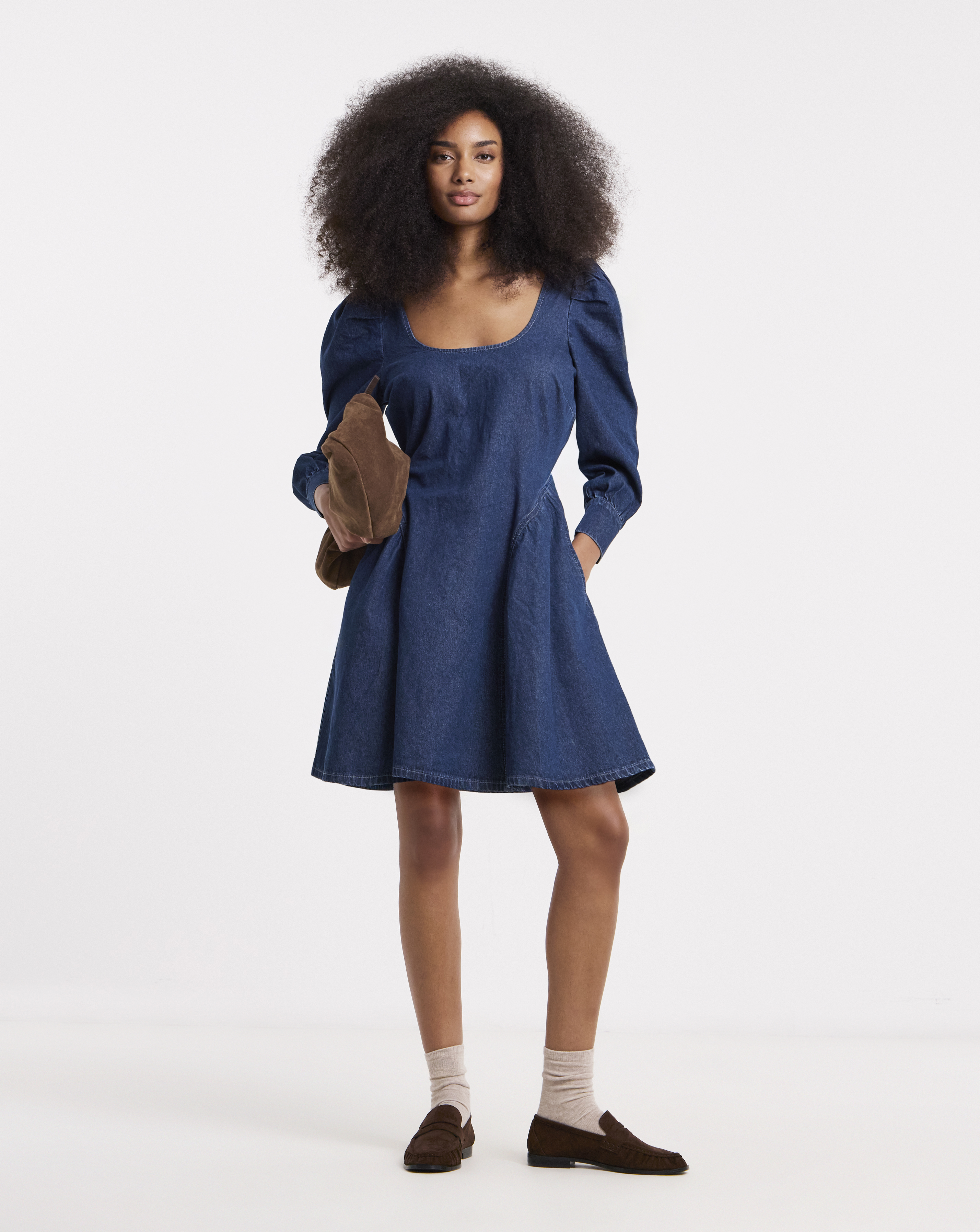 Mid Blue Long Sleeve Mini Dress