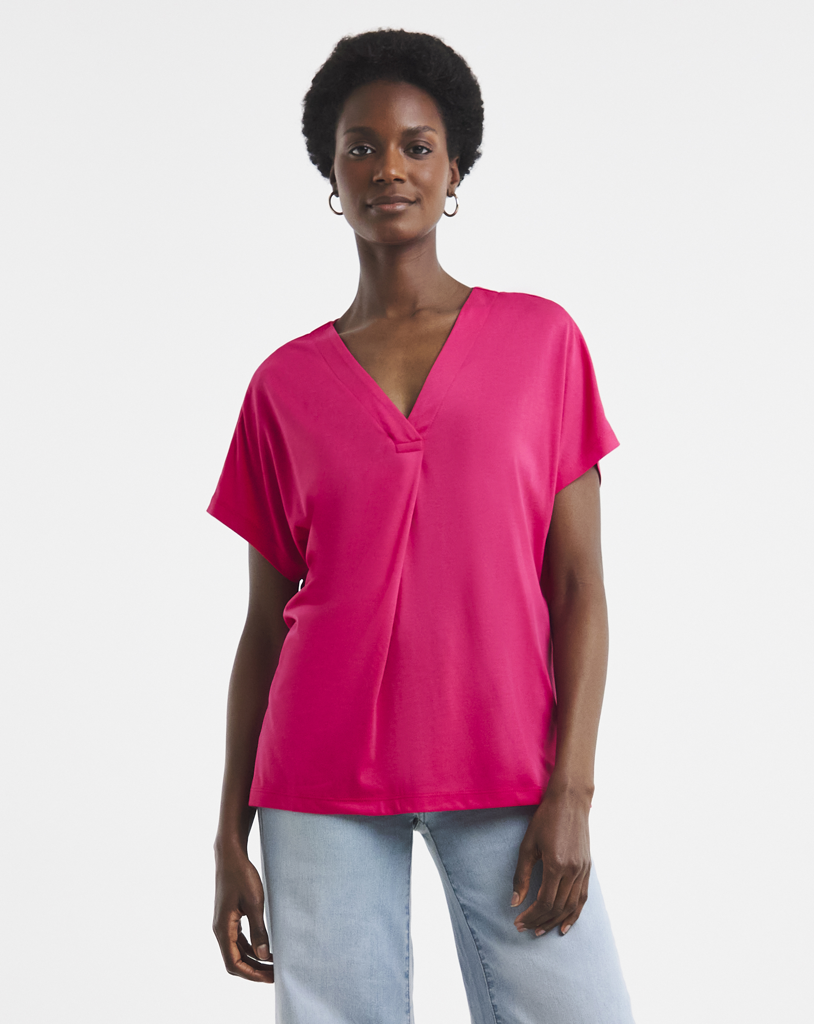 New In - Pleated V Neck Grown on Sleeve Top