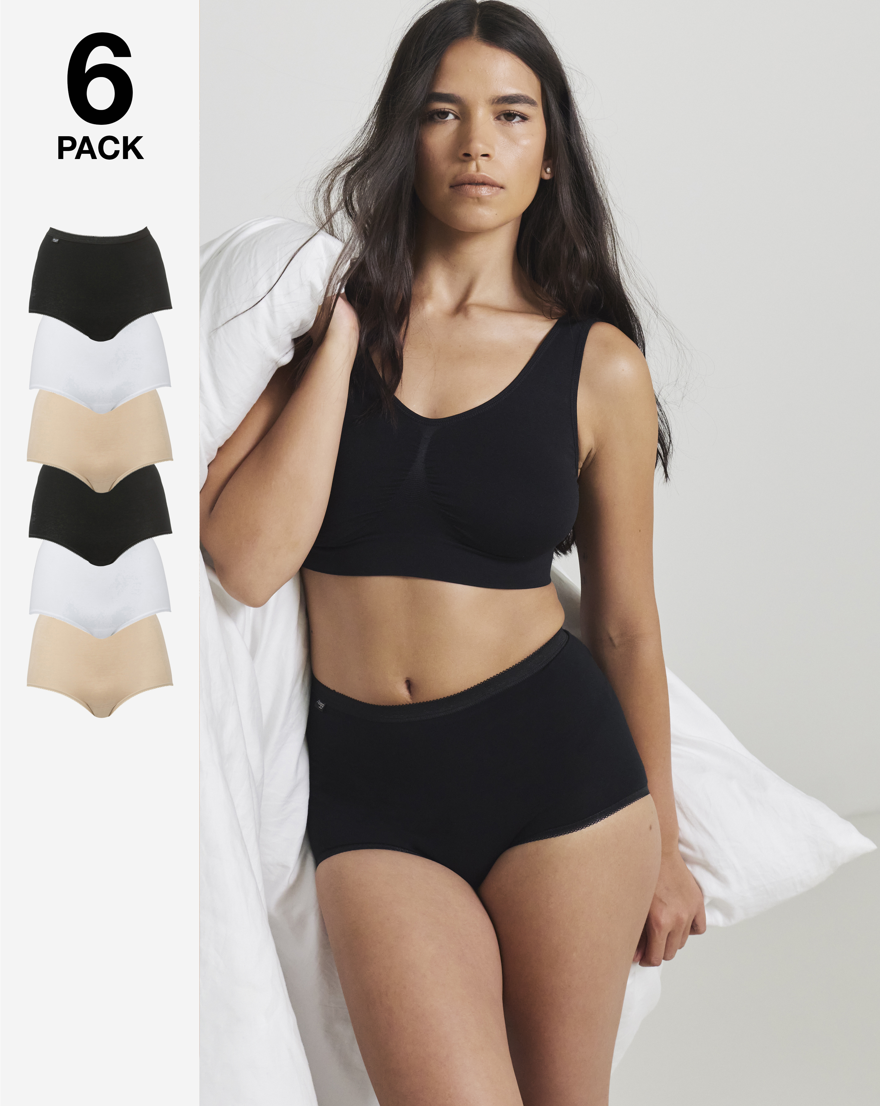 Sloggi 6Pk Basic Maxi Knicker Wht/Blk/Sk