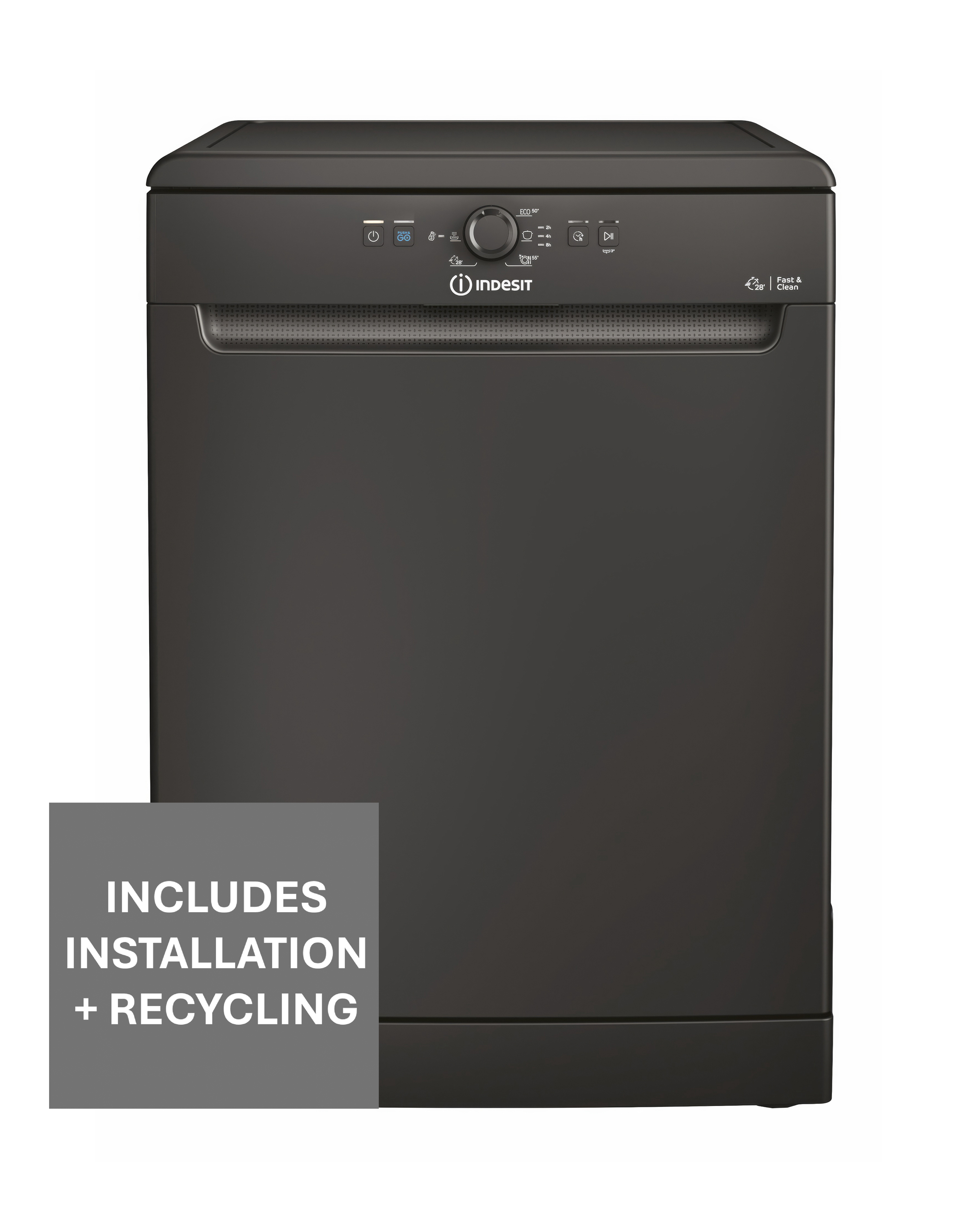 Indesit D2F HK26 B UK Full Size Dishwasher 14 Place Settings Black + Install