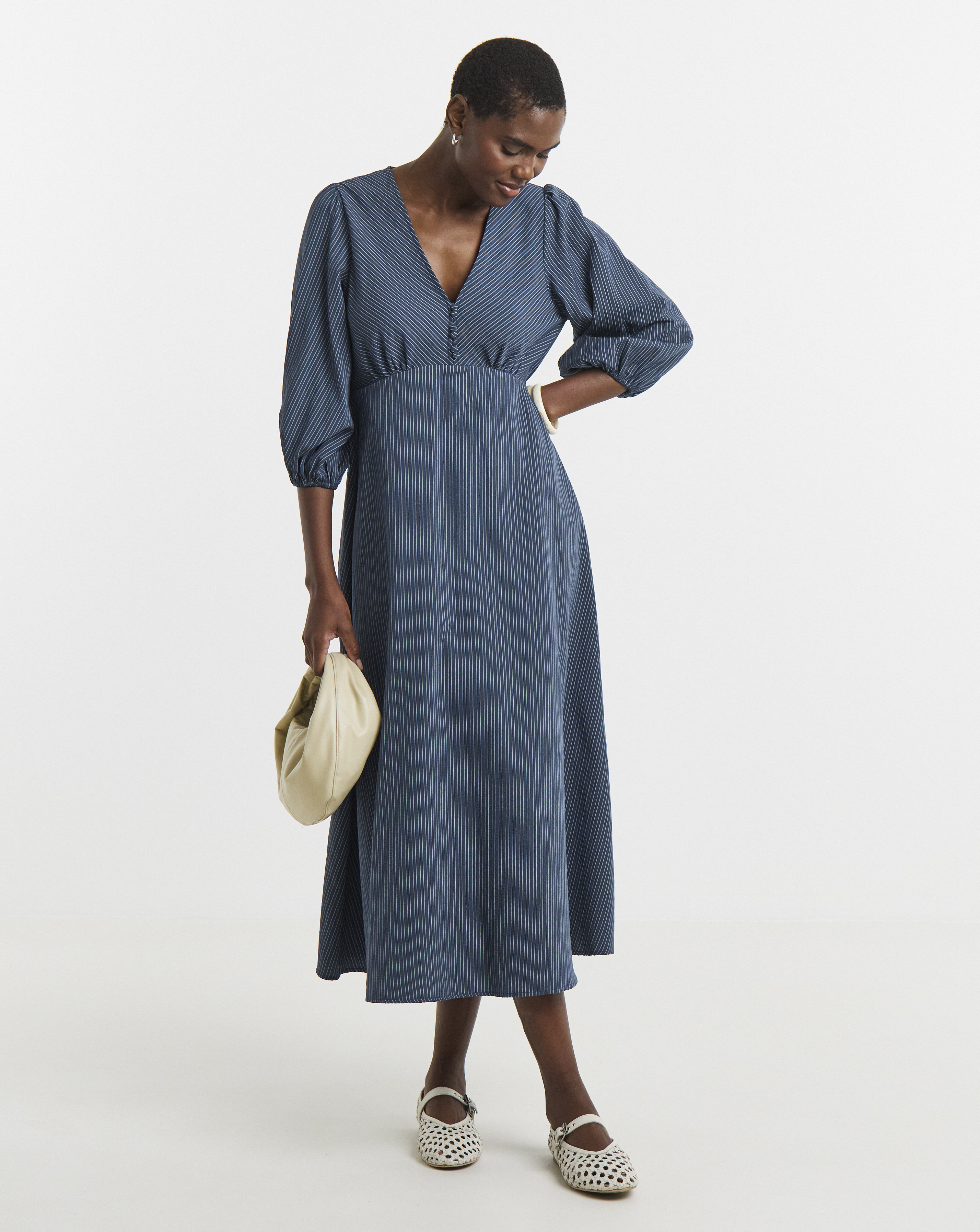 Stripe Button Detail Tea Dress