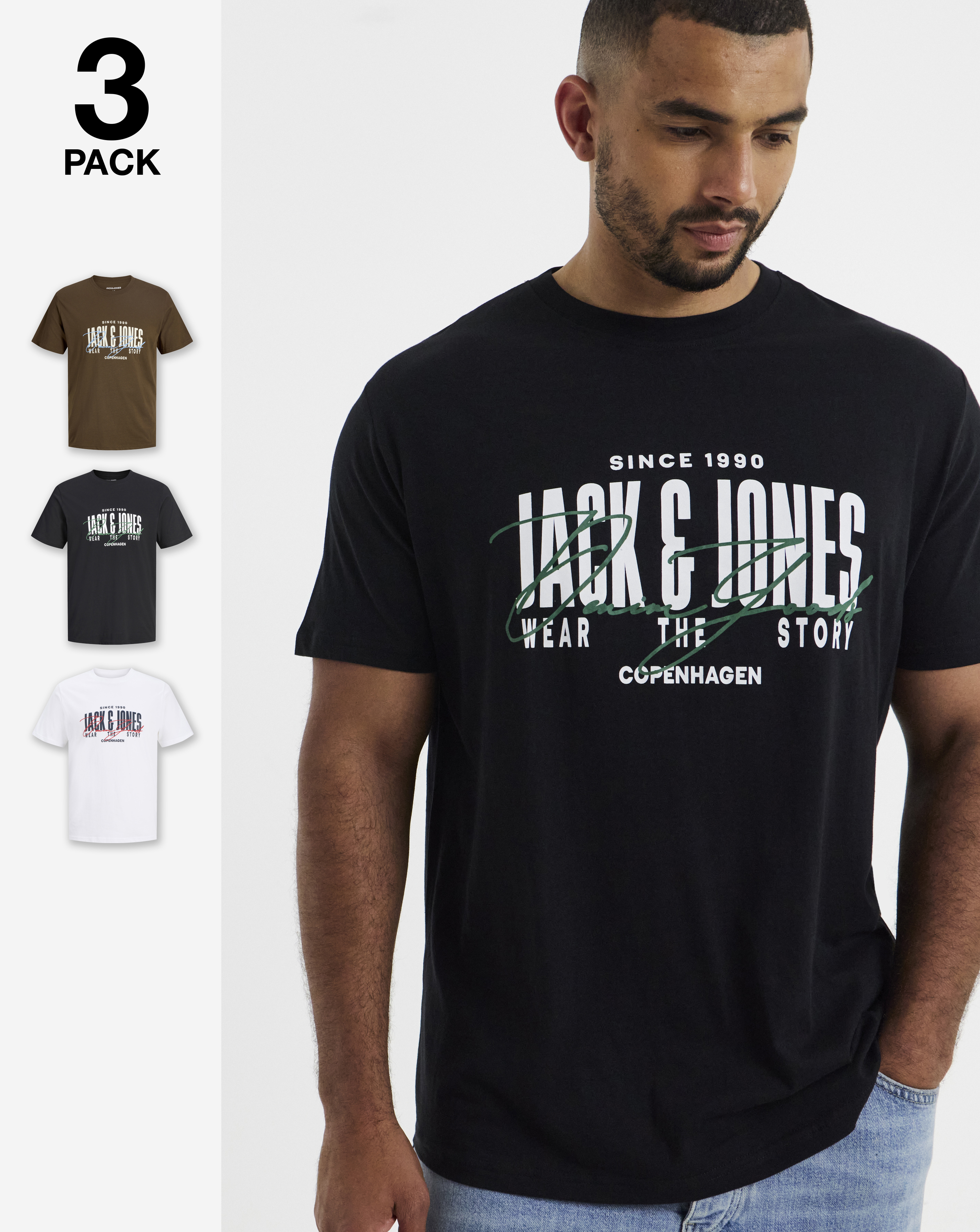 JACK & JONES Aero 3-Pack T-Shirt - Multi