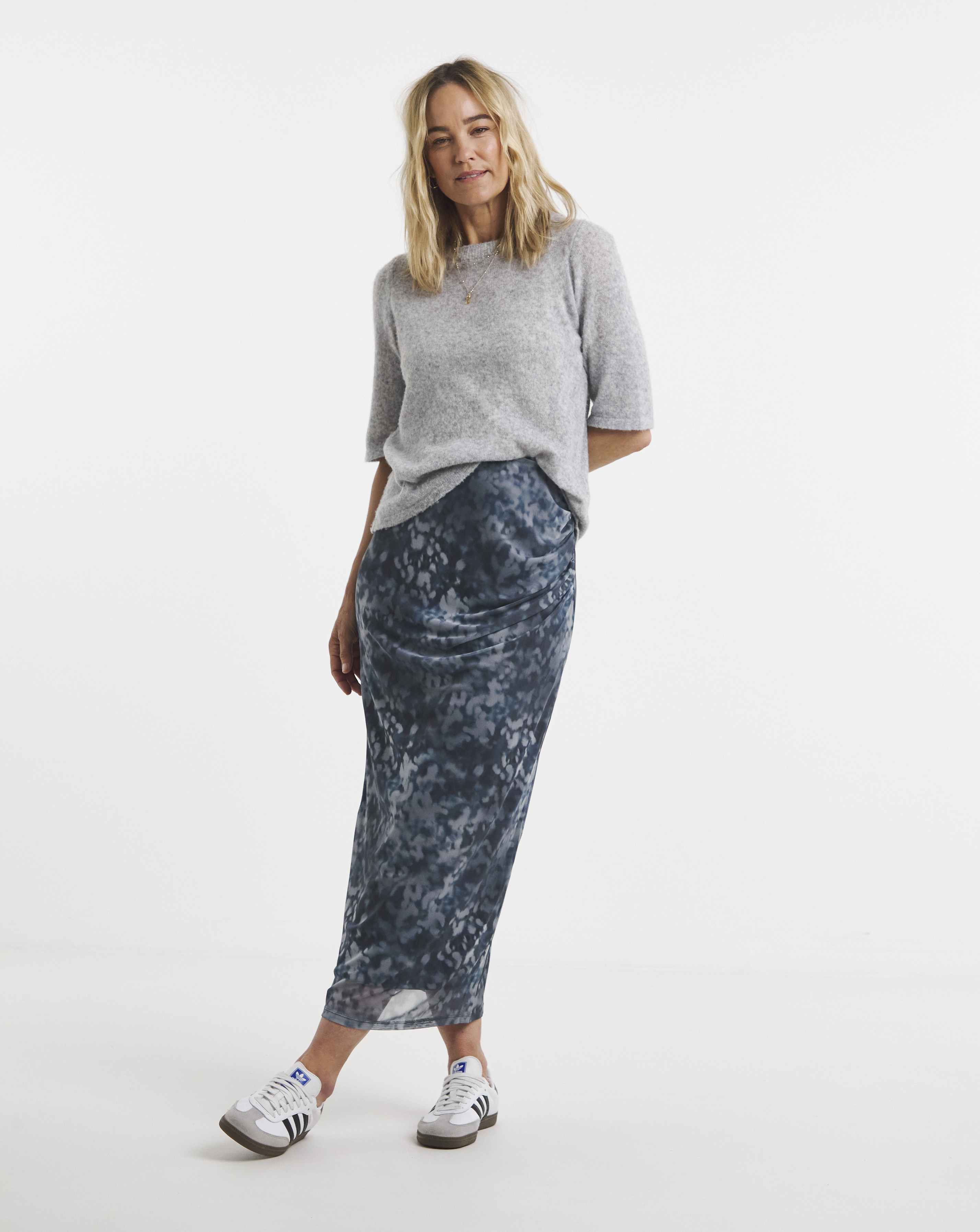 Mesh Rushed Column Skirt