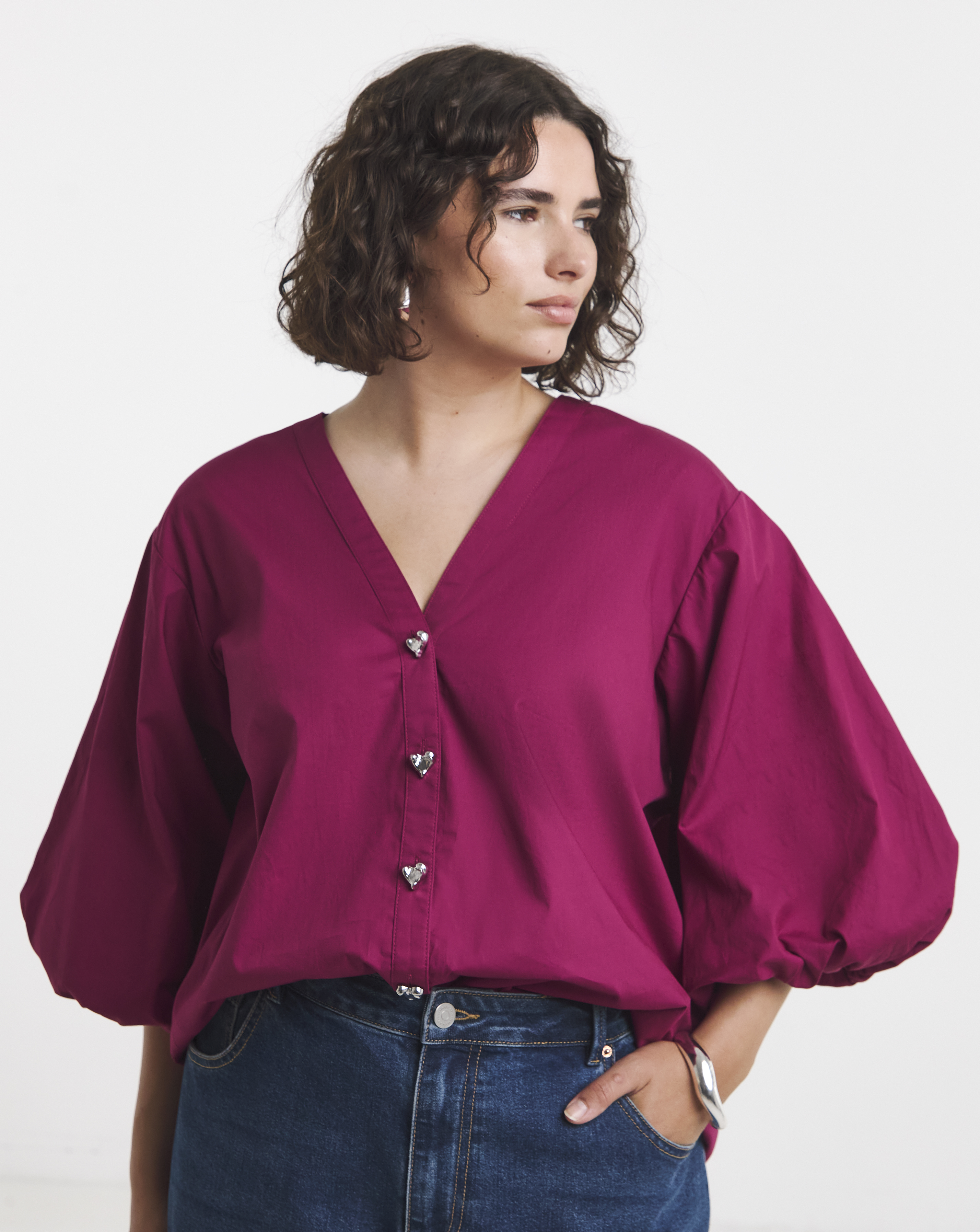 Simply Be Berry Heart Button Through Blouse