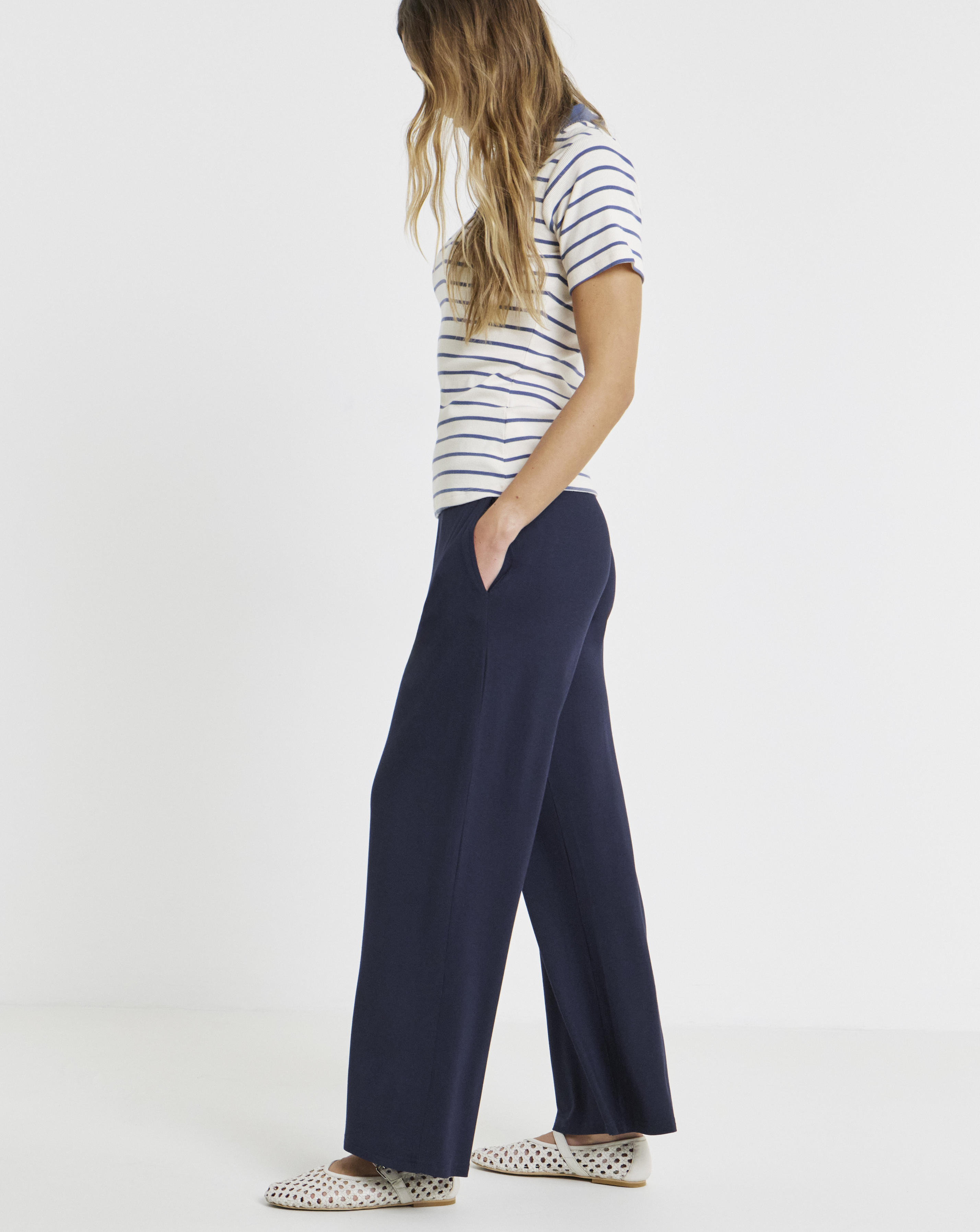 Navy Jersey Wide Leg Trouser