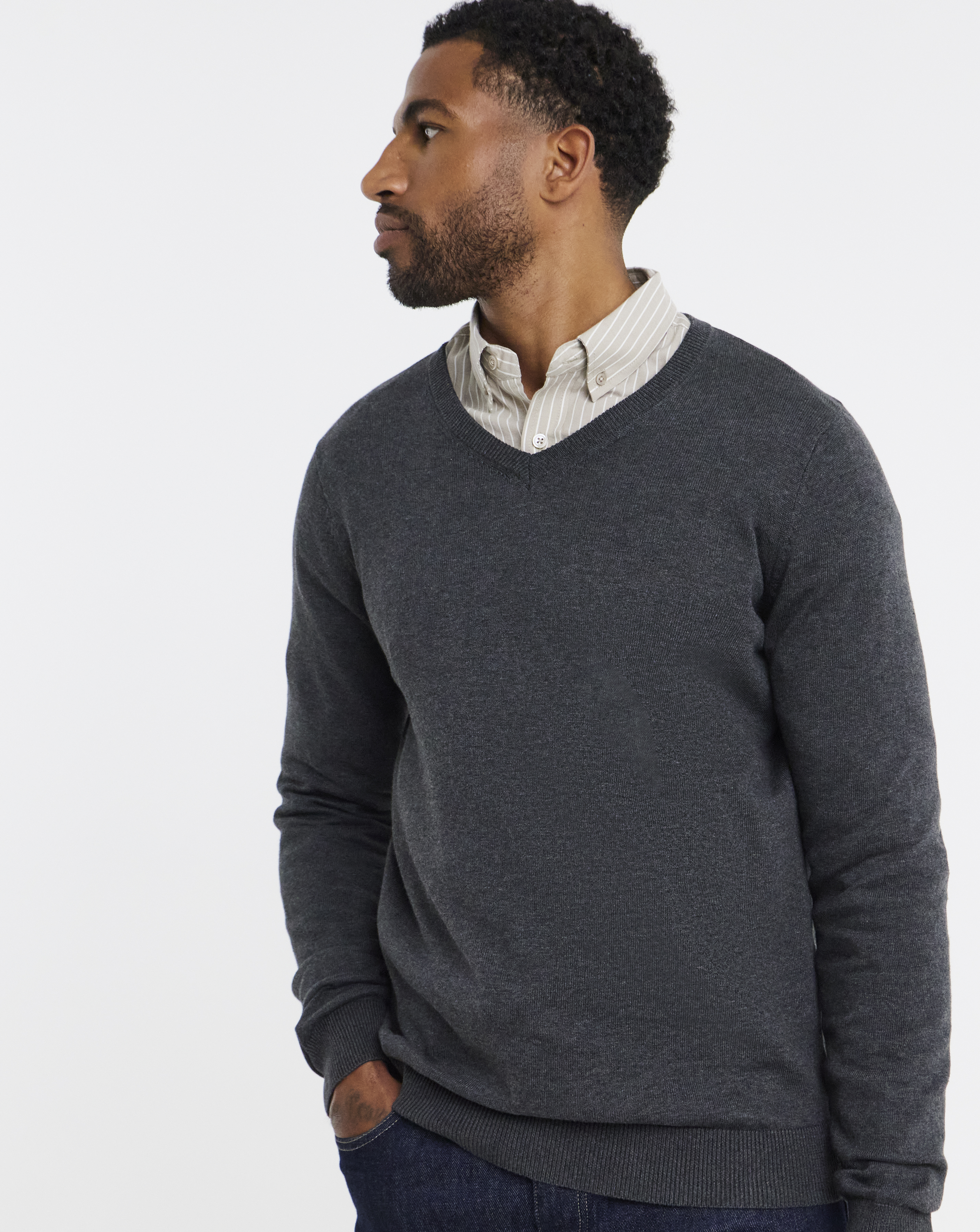 Cotton Knitted V Neck Jumper Long