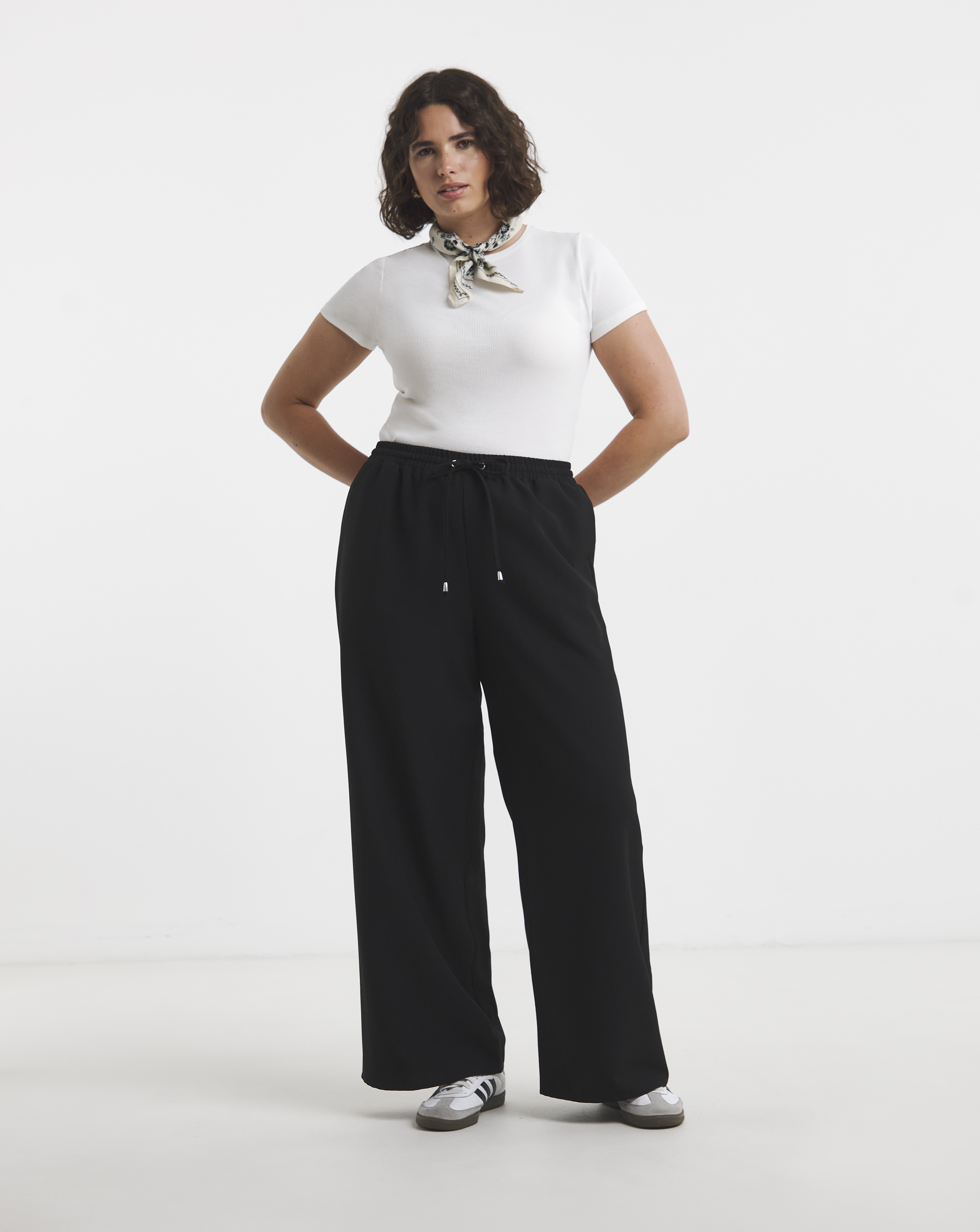 Black Drawcord Waist Relaxed Wide Leg Trousers