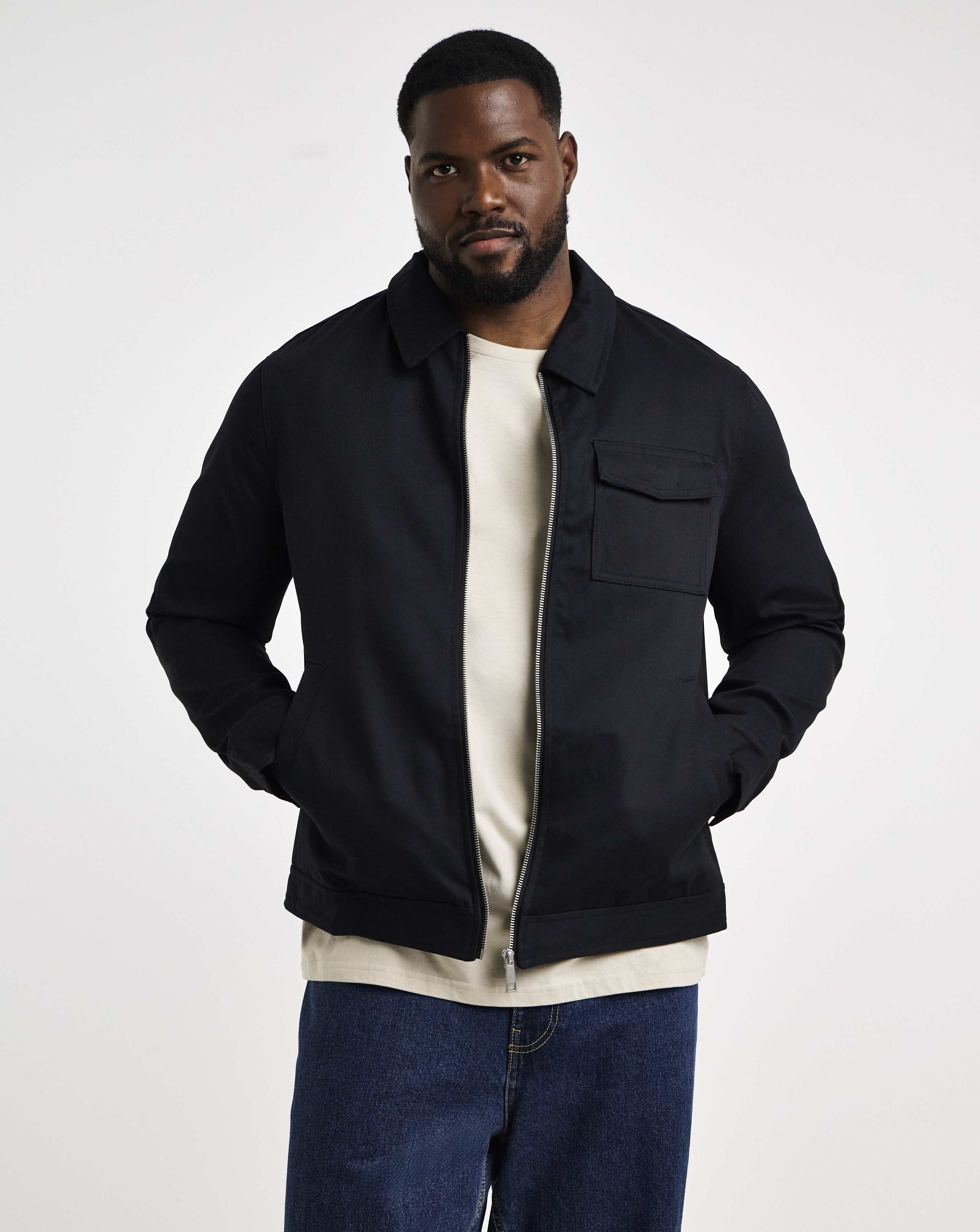 Black Zip Up Smart Harrington Jacket