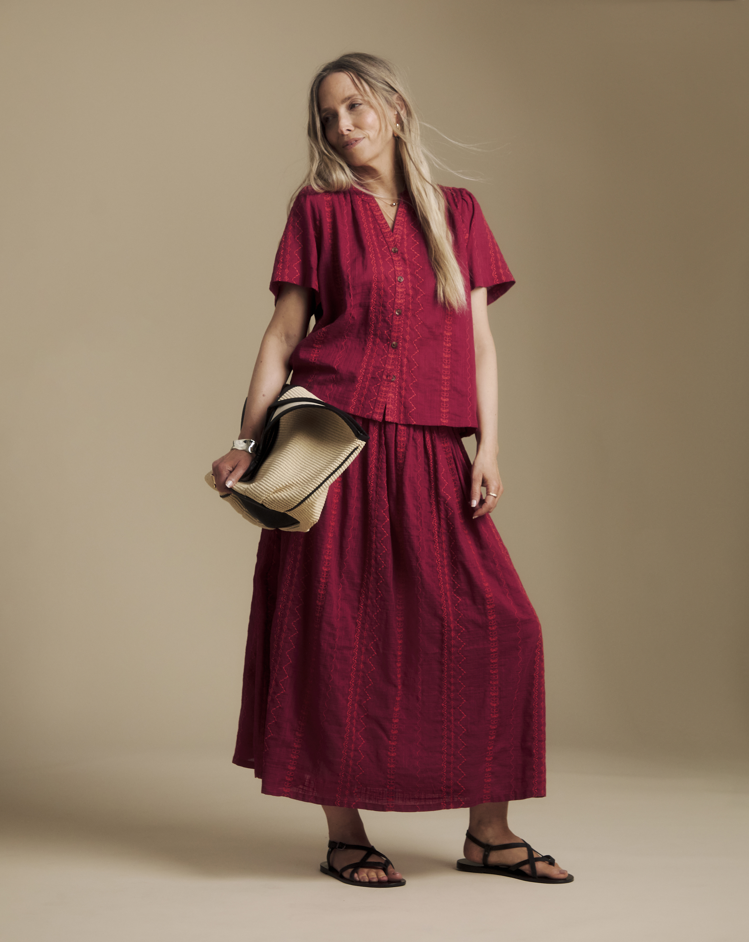 Julipa Embroidered Cotton Midi Skirt