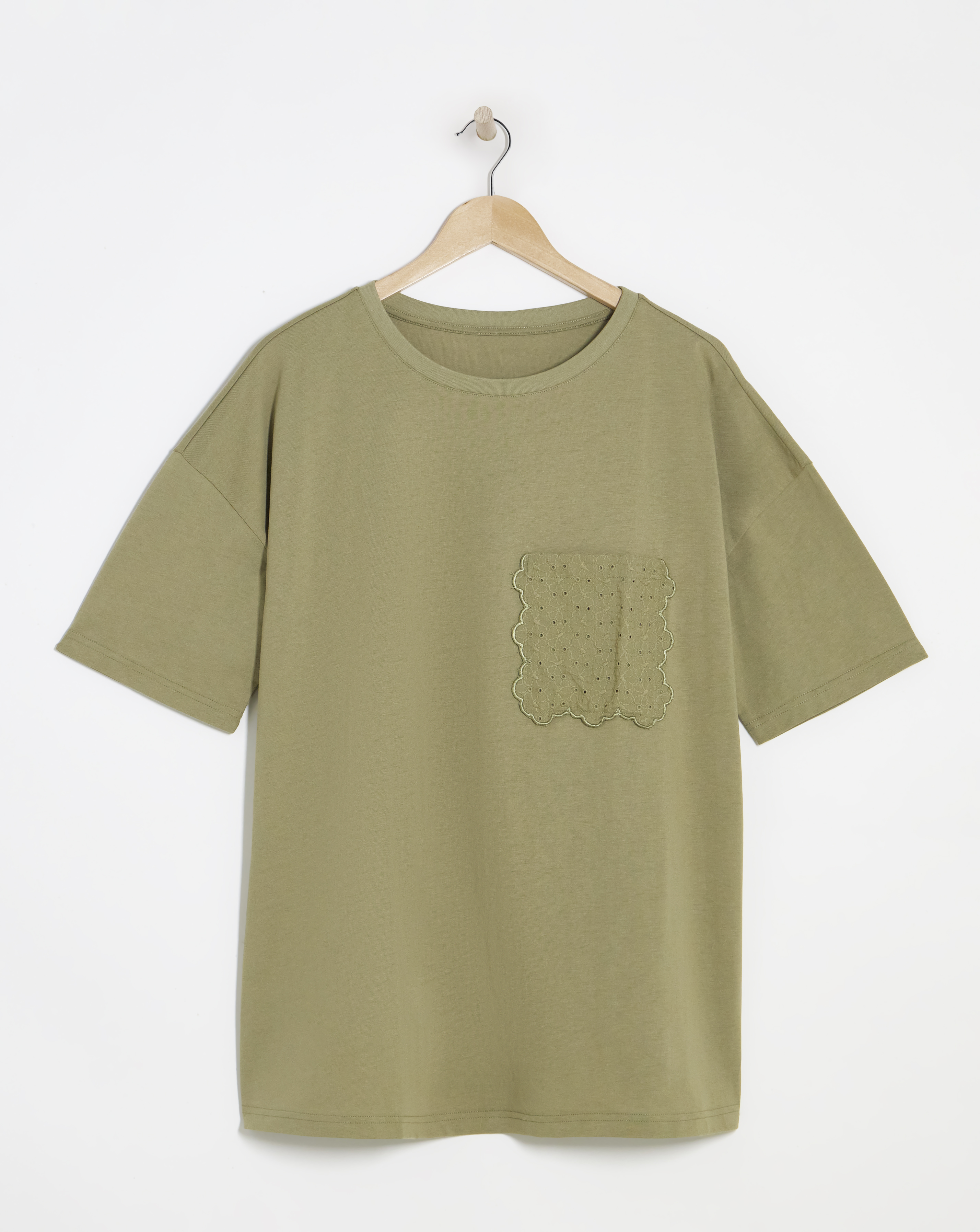 Simply Be Khaki Broderie Pocket T-Shirt