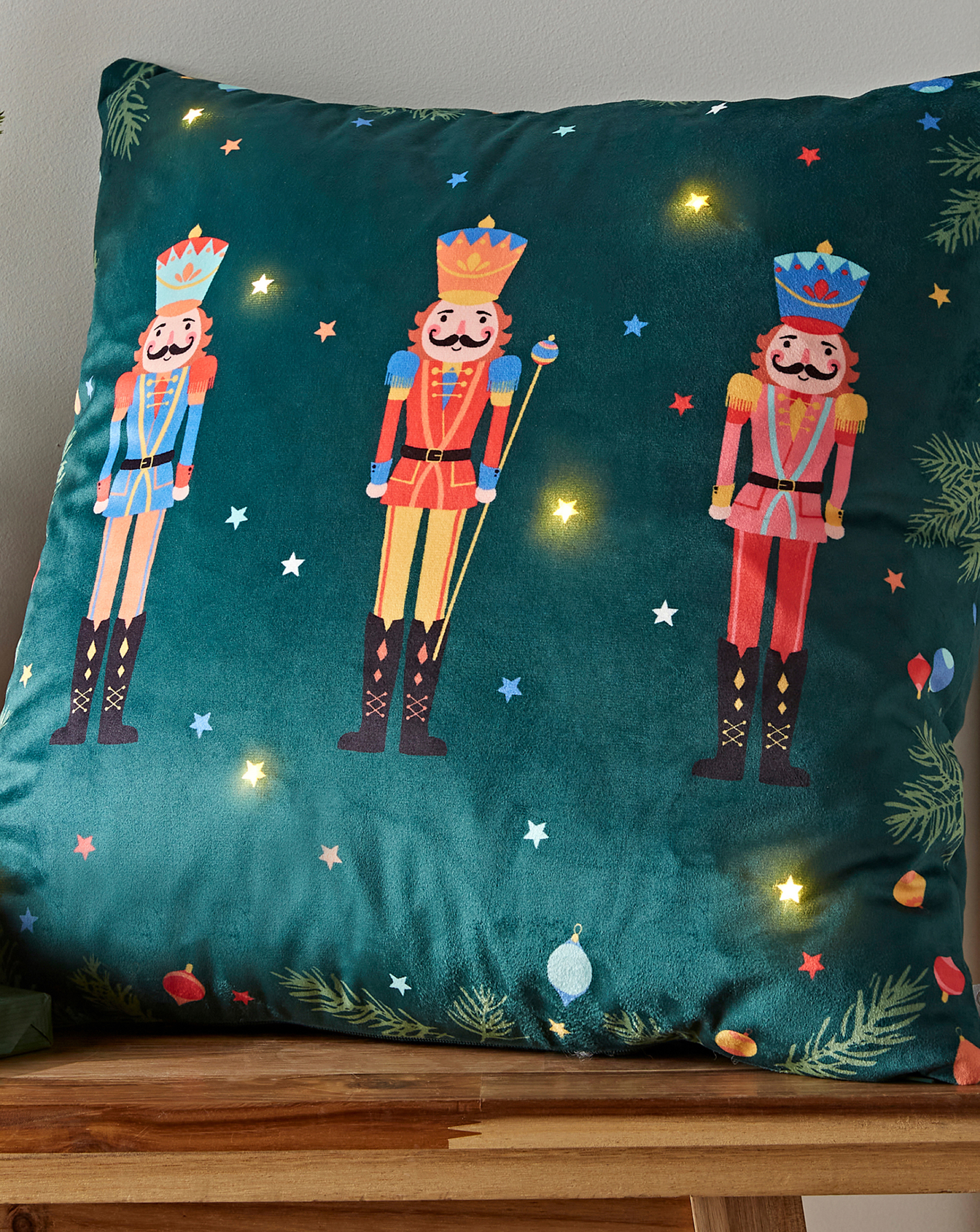 Julian Charles Green Catherine Lansfield Christmas Nutcracker Soft Velvet Light Up Cushion - One Size - Image 5