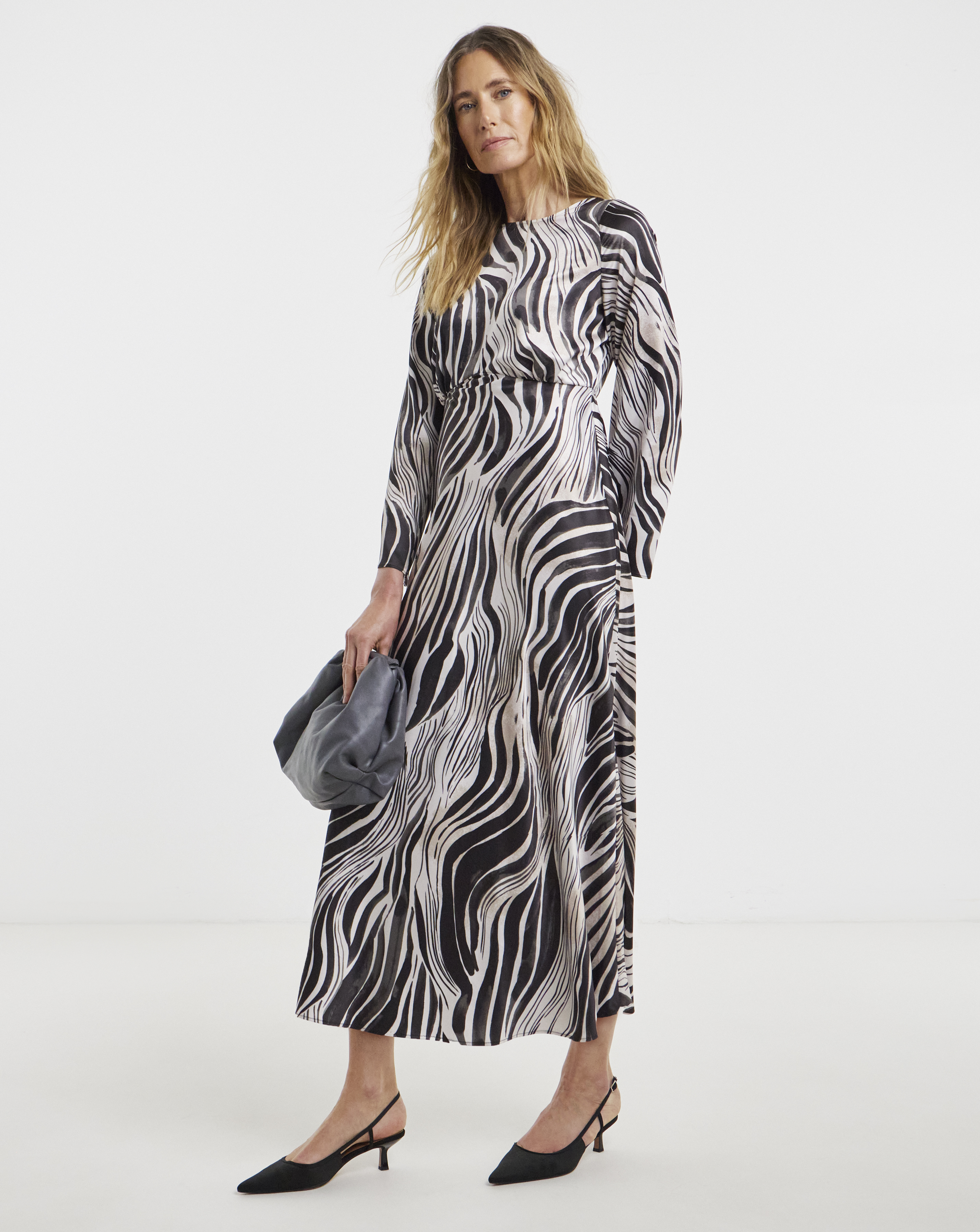 Zebra Print Satin Midi Tea Dress