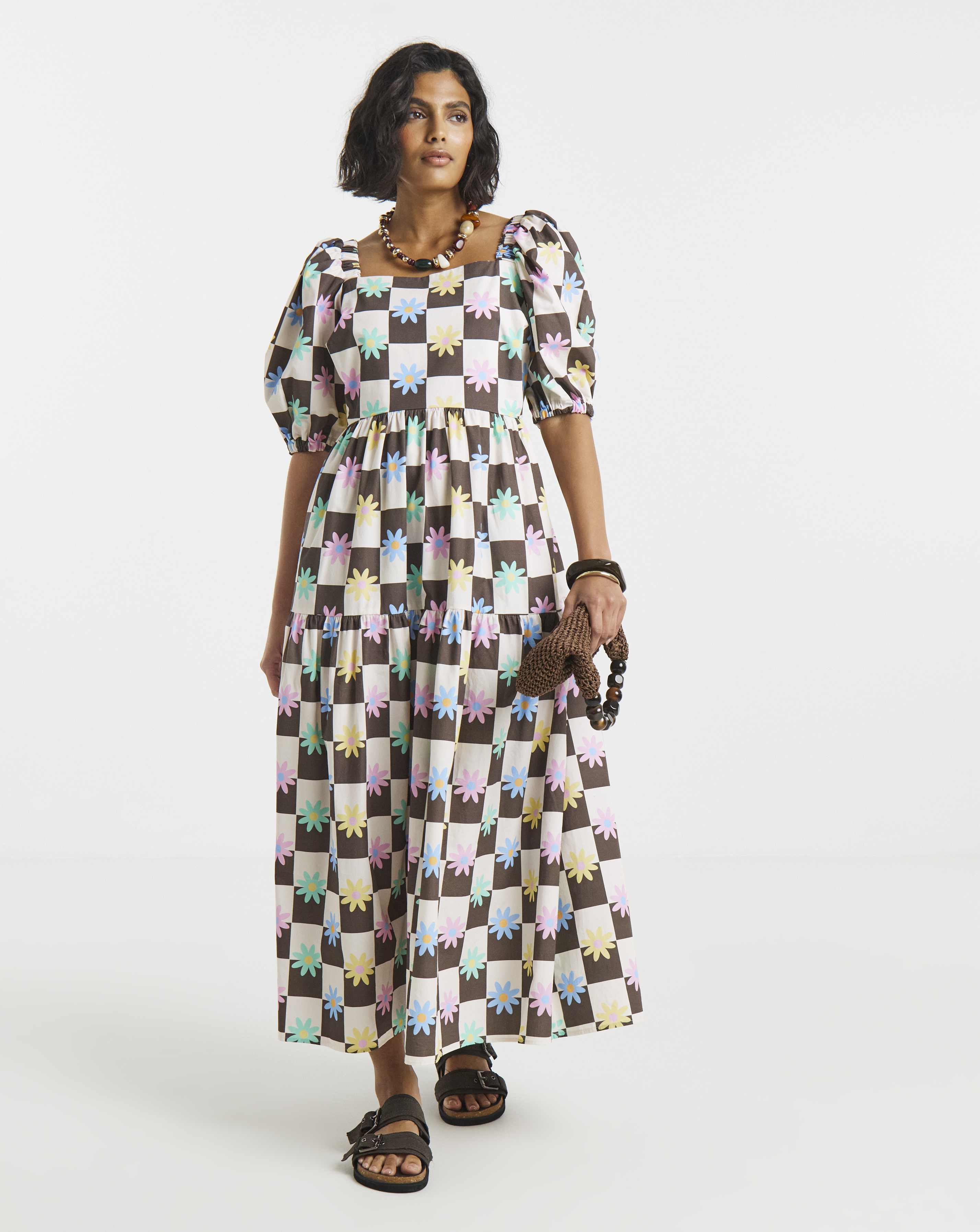 New In - Twisted Wunder Check Floral Midaxi Dress