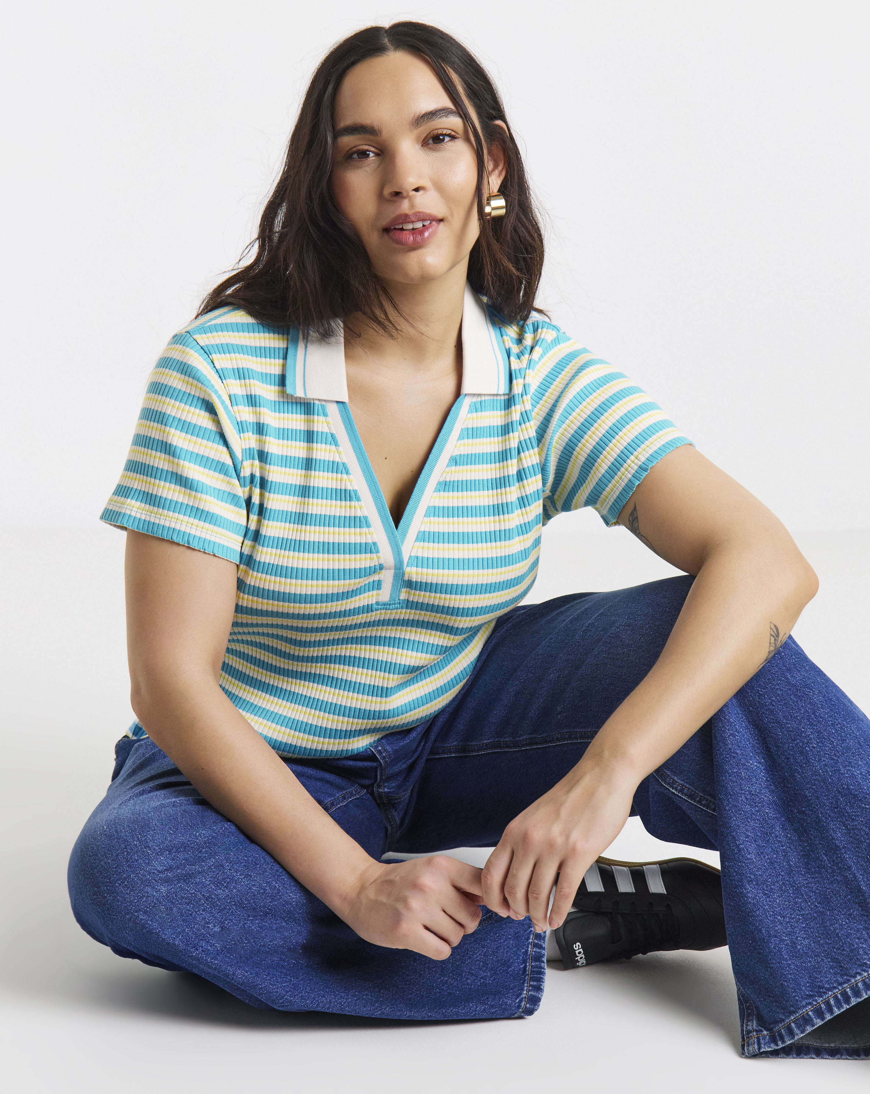 Polo Collar Cap Sleeve Top