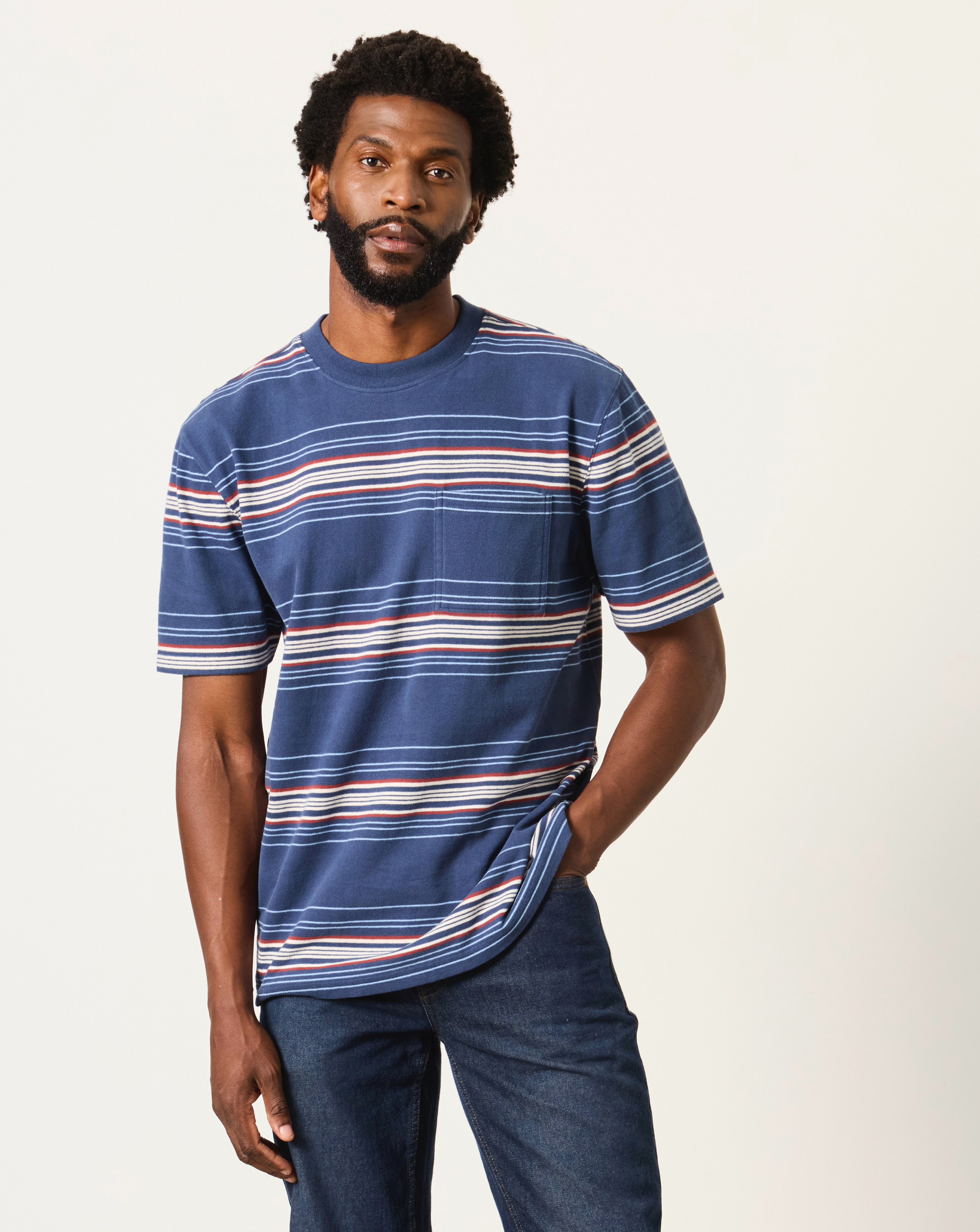 Timberland Men's Blue Fatface Stripe Relaxed T-Shirt