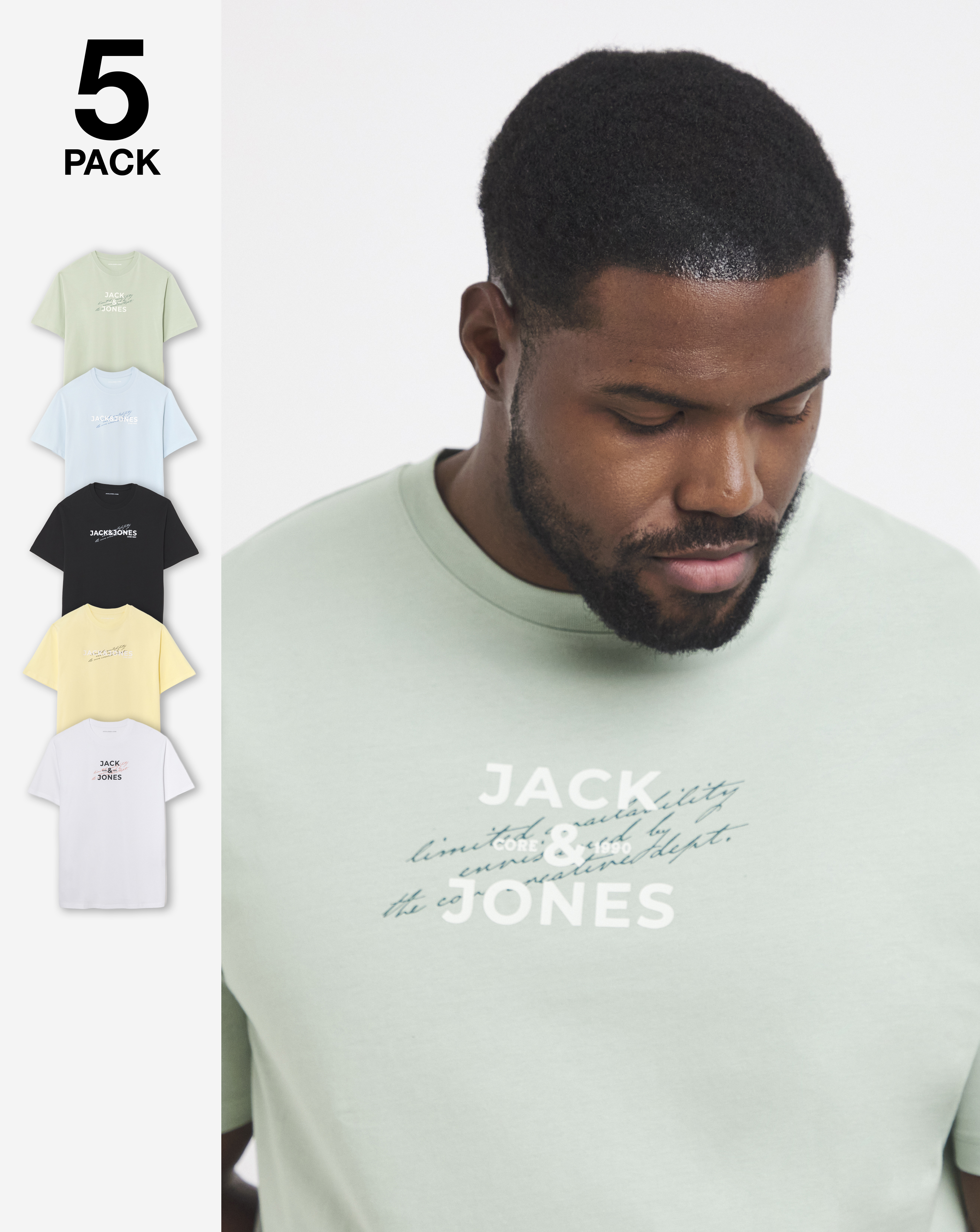 New In - Jack & Jones Front Logo T-Shirt 5 Pack
