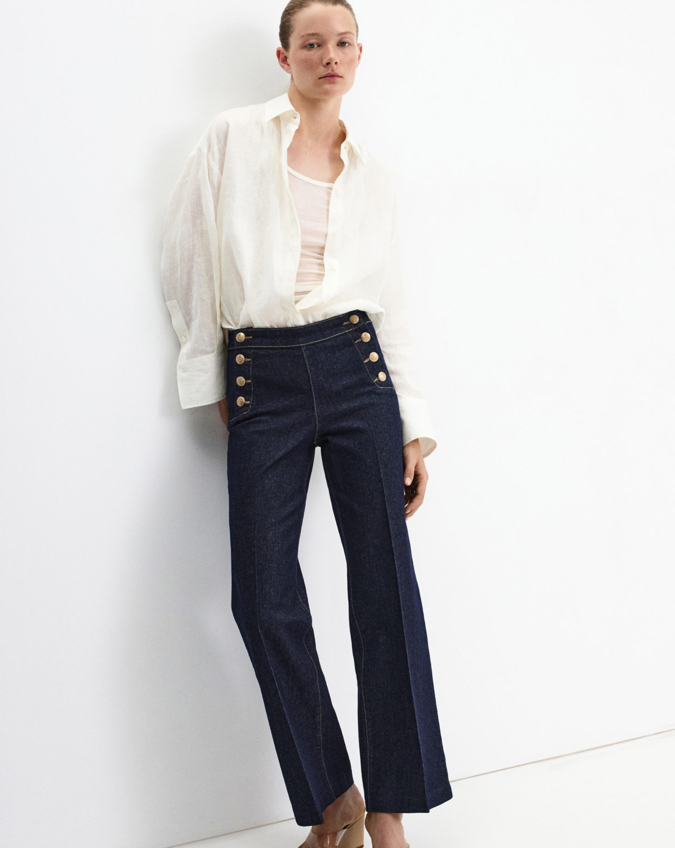 New In - Mango Wide-Leg Jeans With Side Buttons