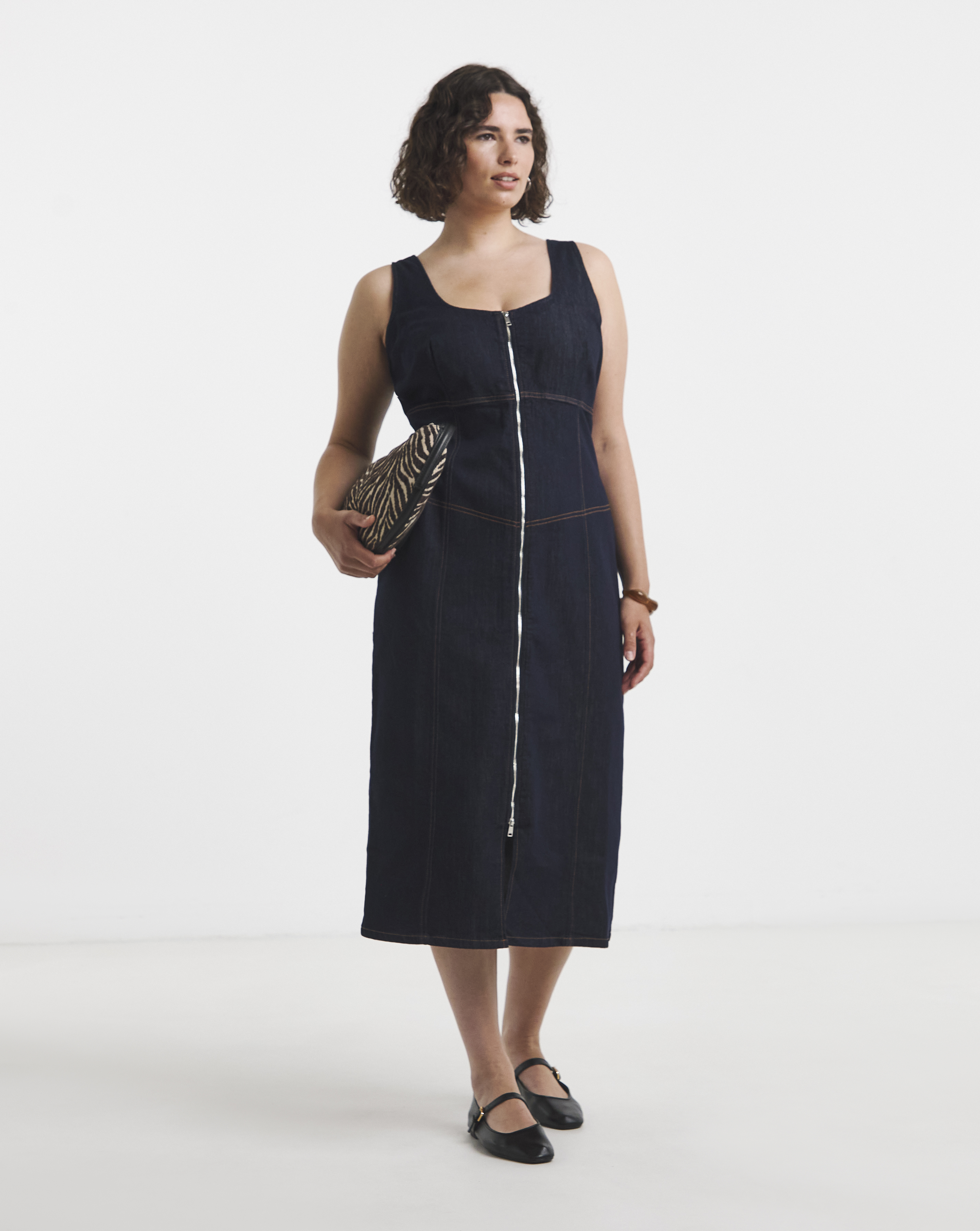 Indigo Denim Fitted Midaxi Dress