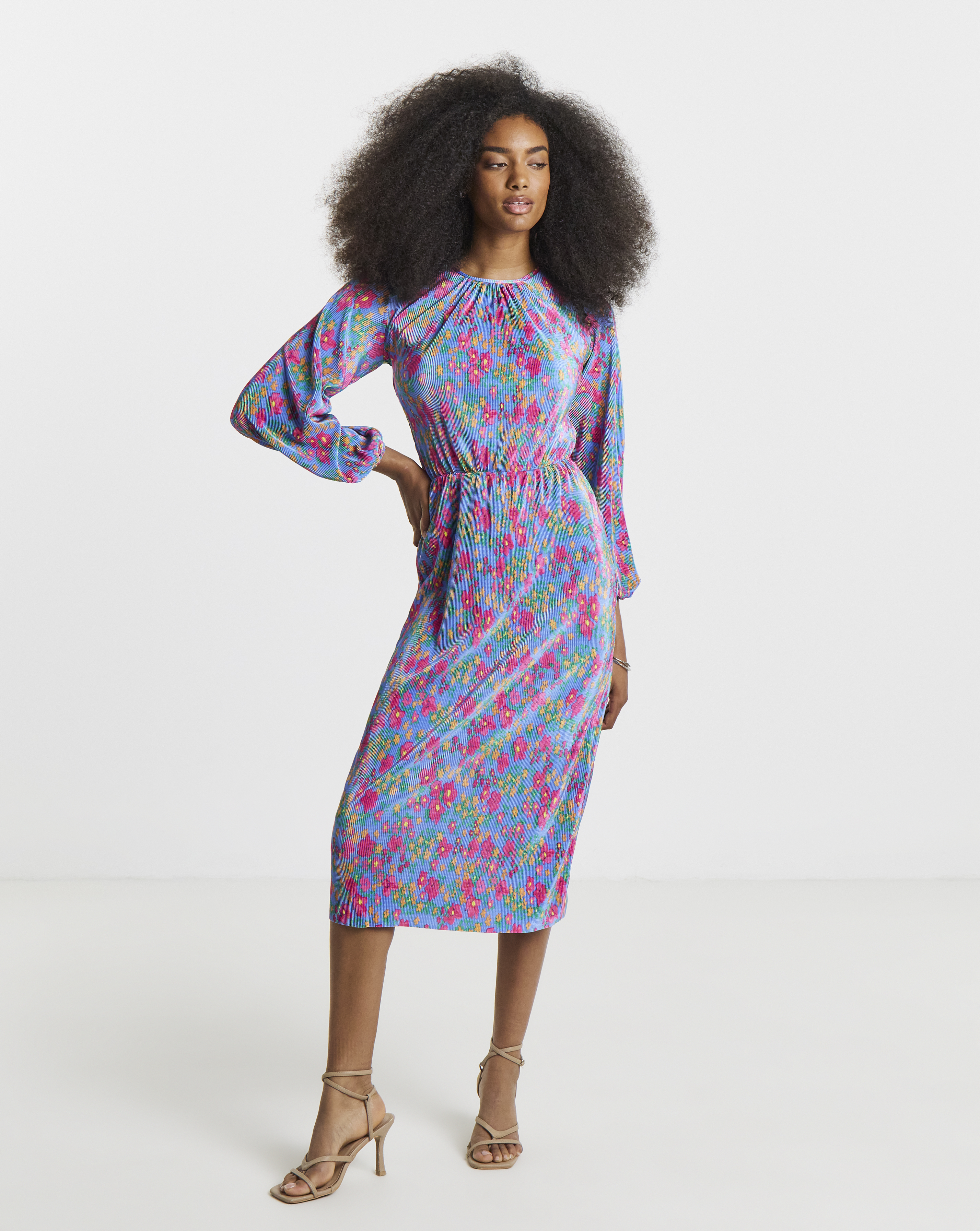 Simply Be - Women's Cut Out Back Plisse Midi - Size 10 - Blue multi-coloured