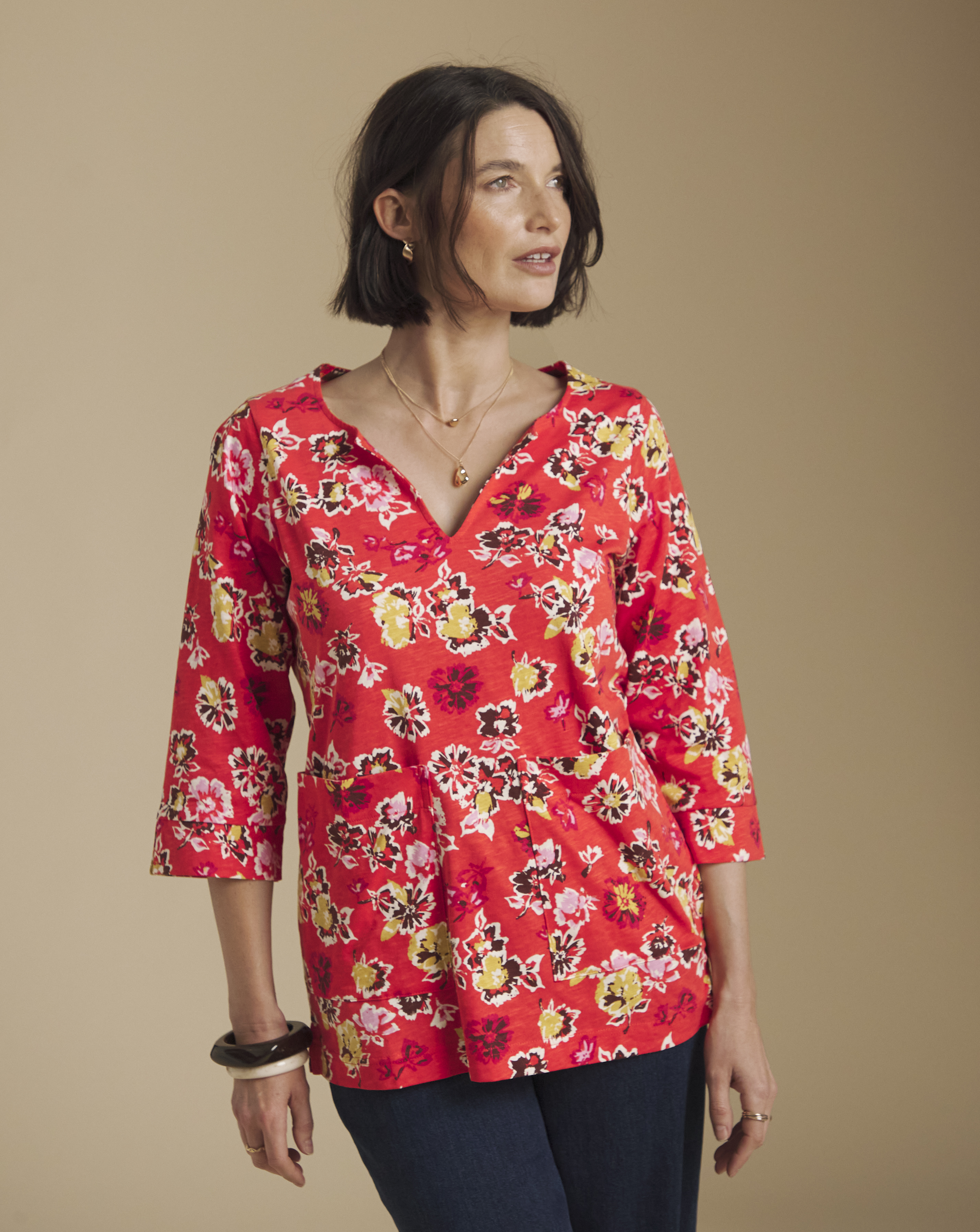 New In - Julipa Cotton Notch Neck Pocket Tunic