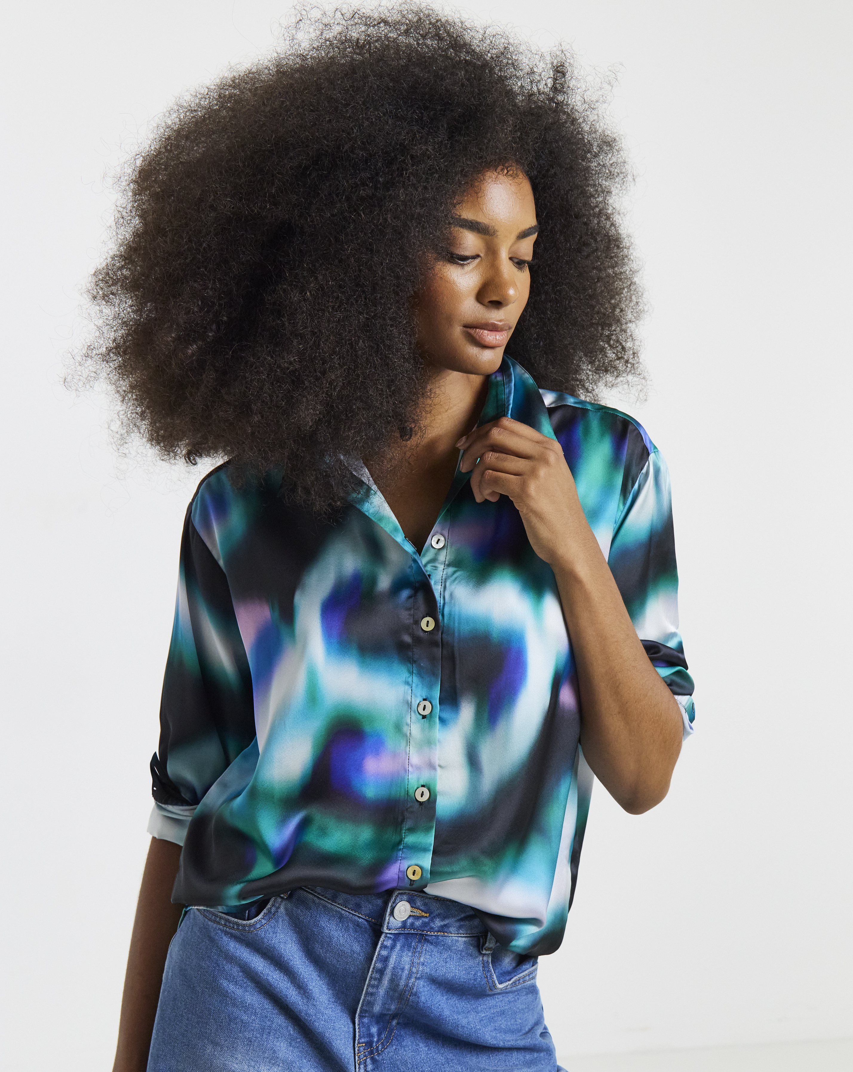 Abstract Print Relaxed Fit Satin Shirt
