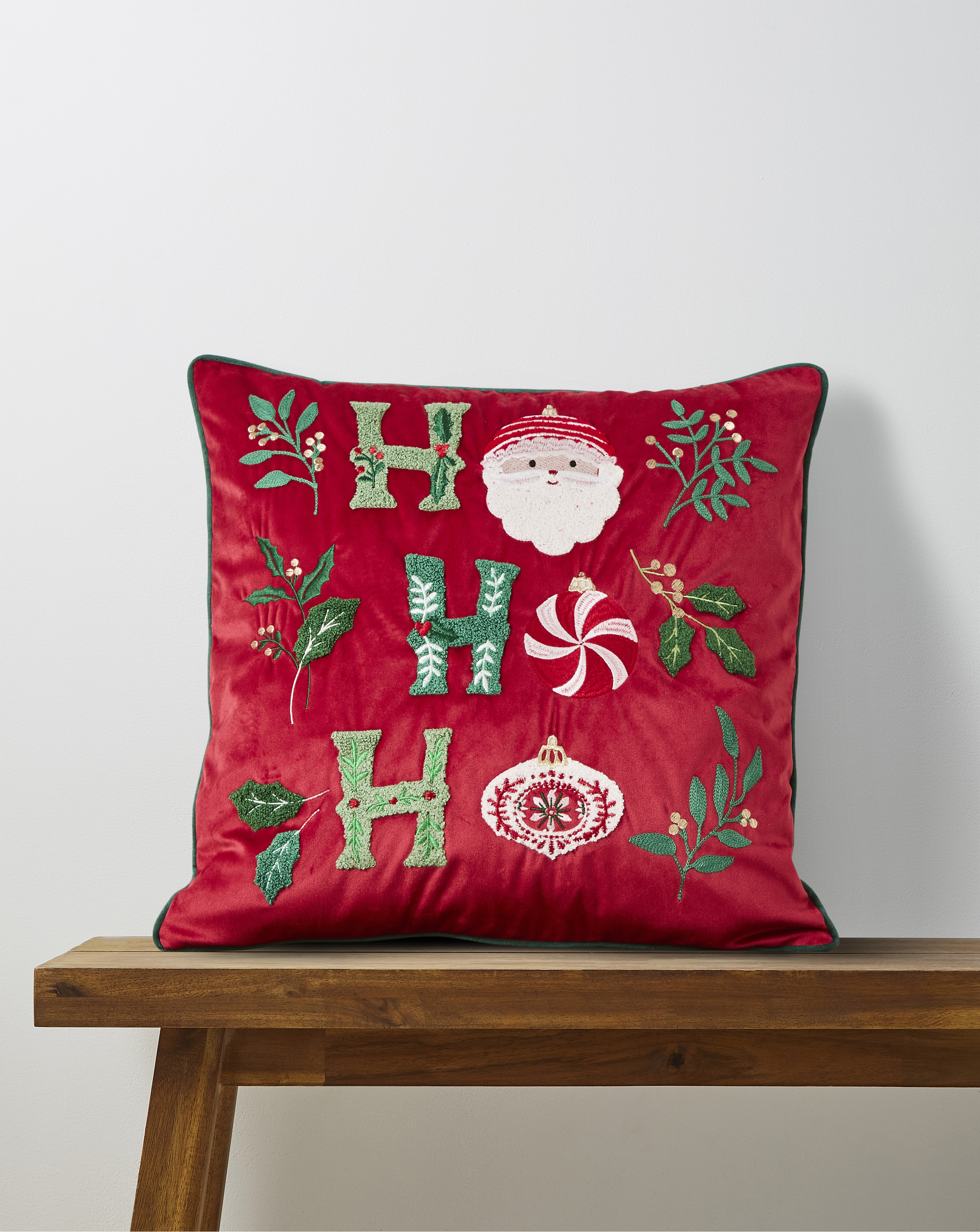 Ho Ho Ho Embroidered Christmas Cushion