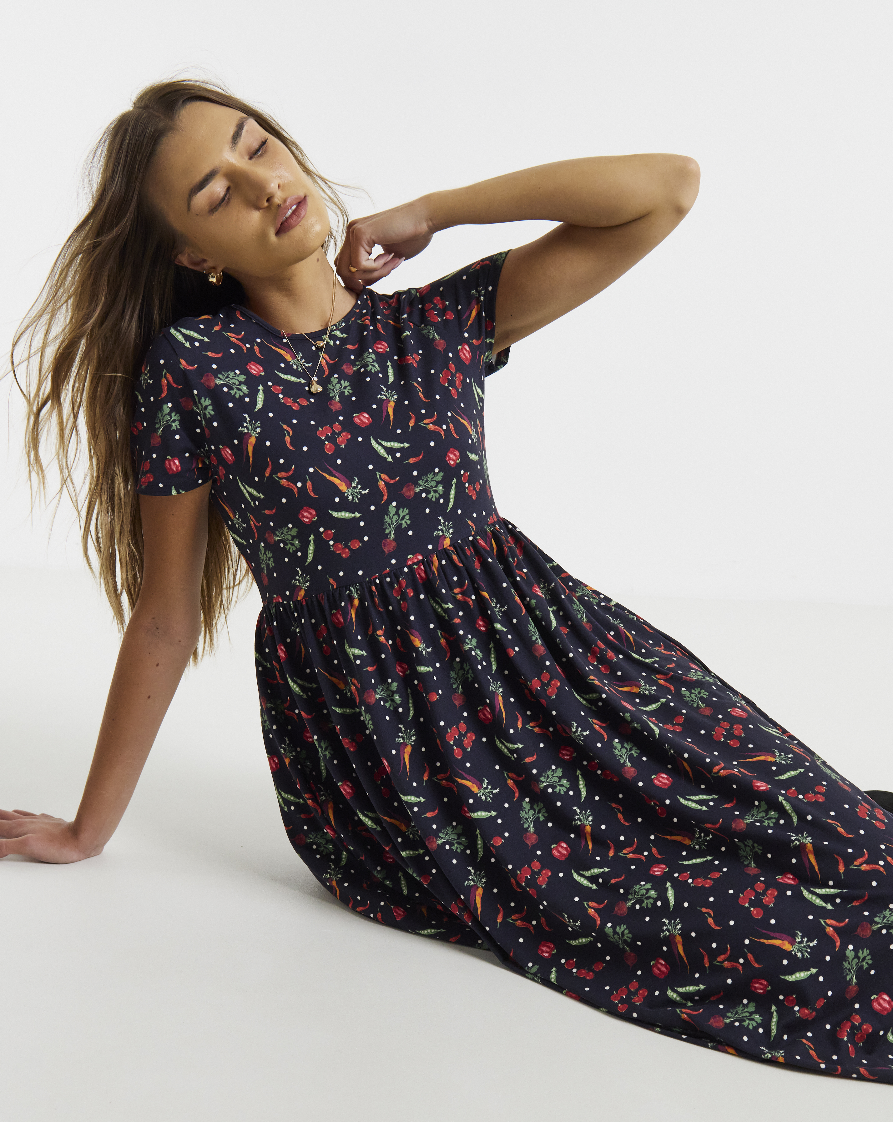 Simply Be Black Printed Jersey Midi Dress With Pockets