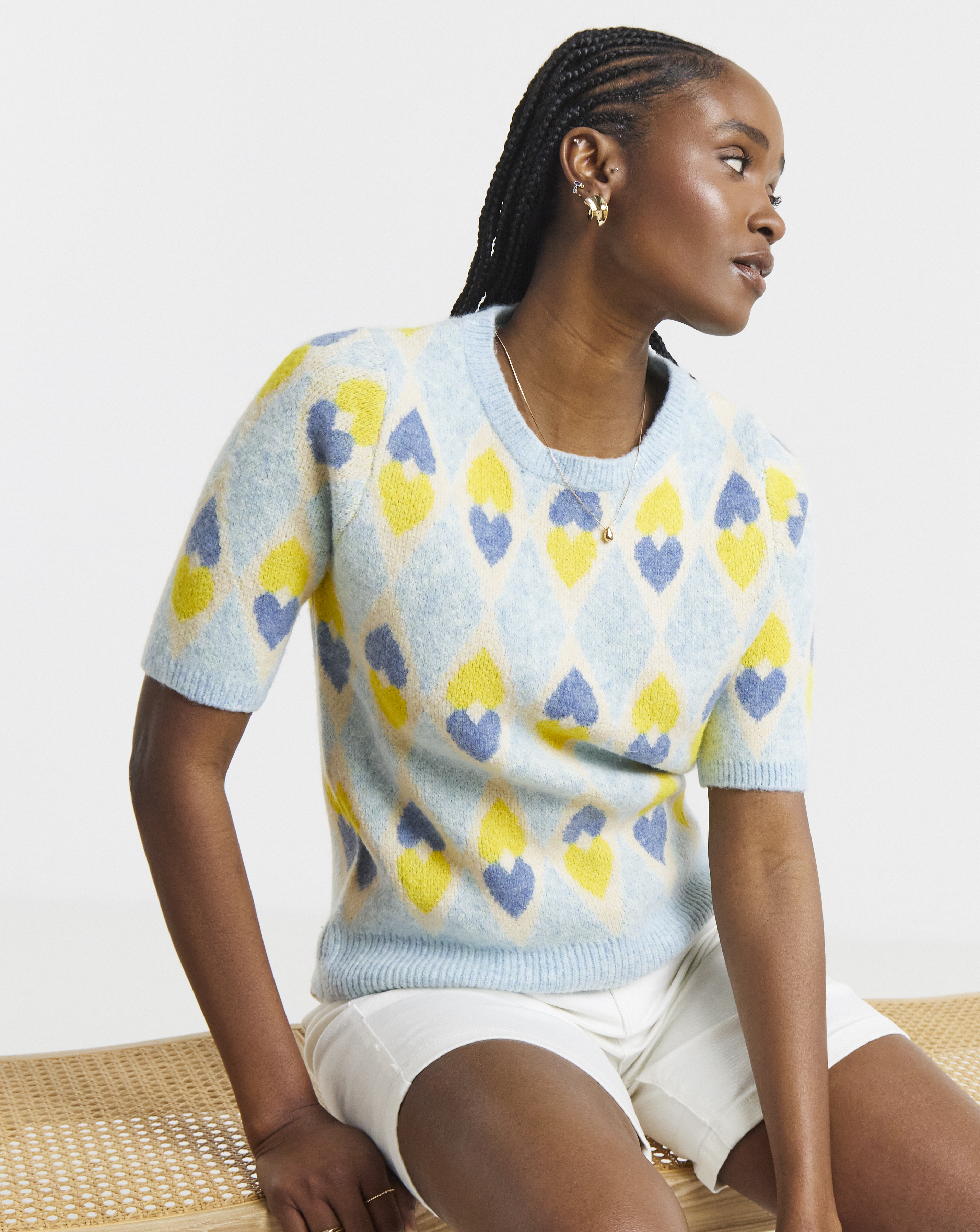 New In - Heart Jacquard Short Sleeve Jumper