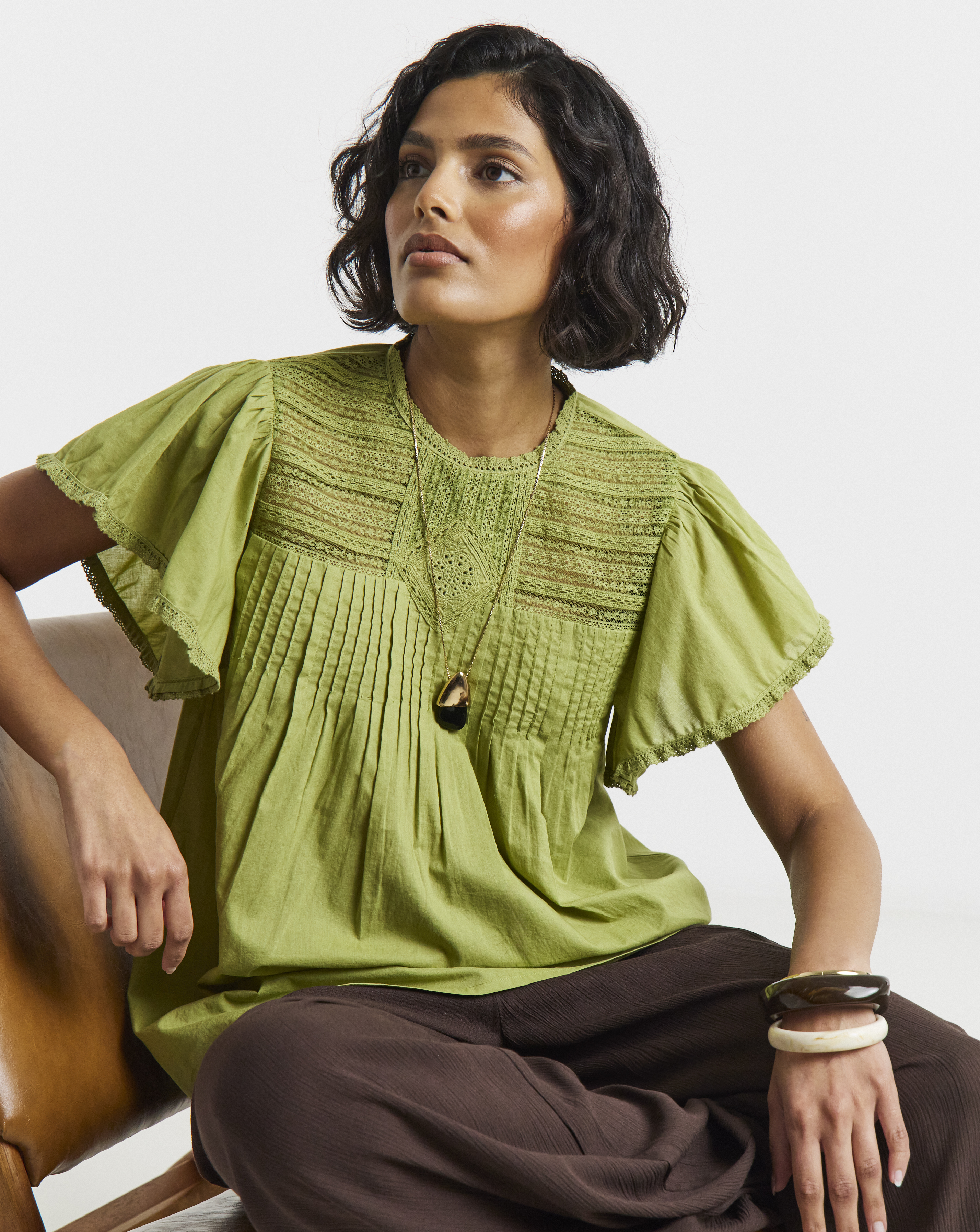 New In - Olive Angel Sleeve Blouse