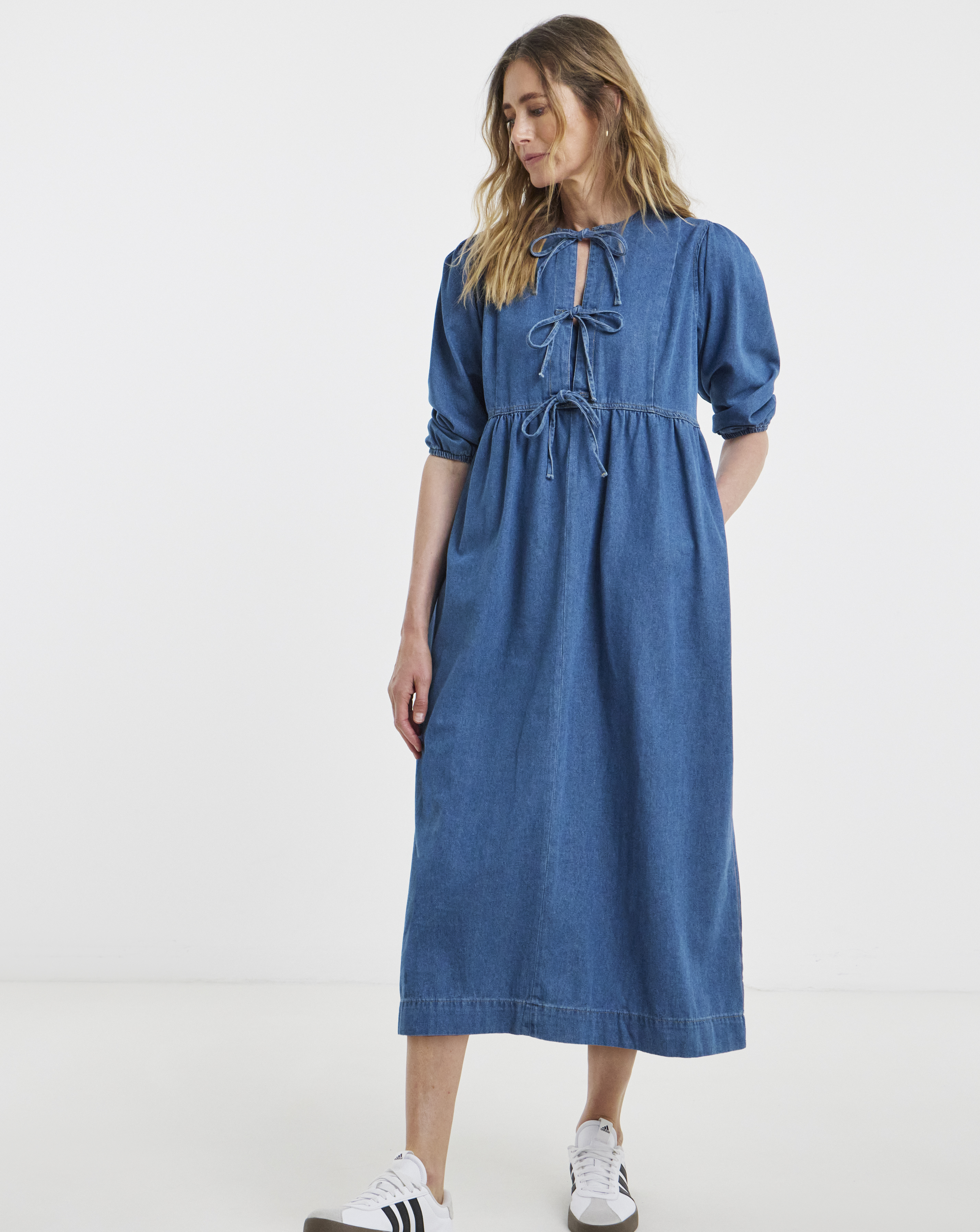 Blue Peplum Puff Sleeve Dress