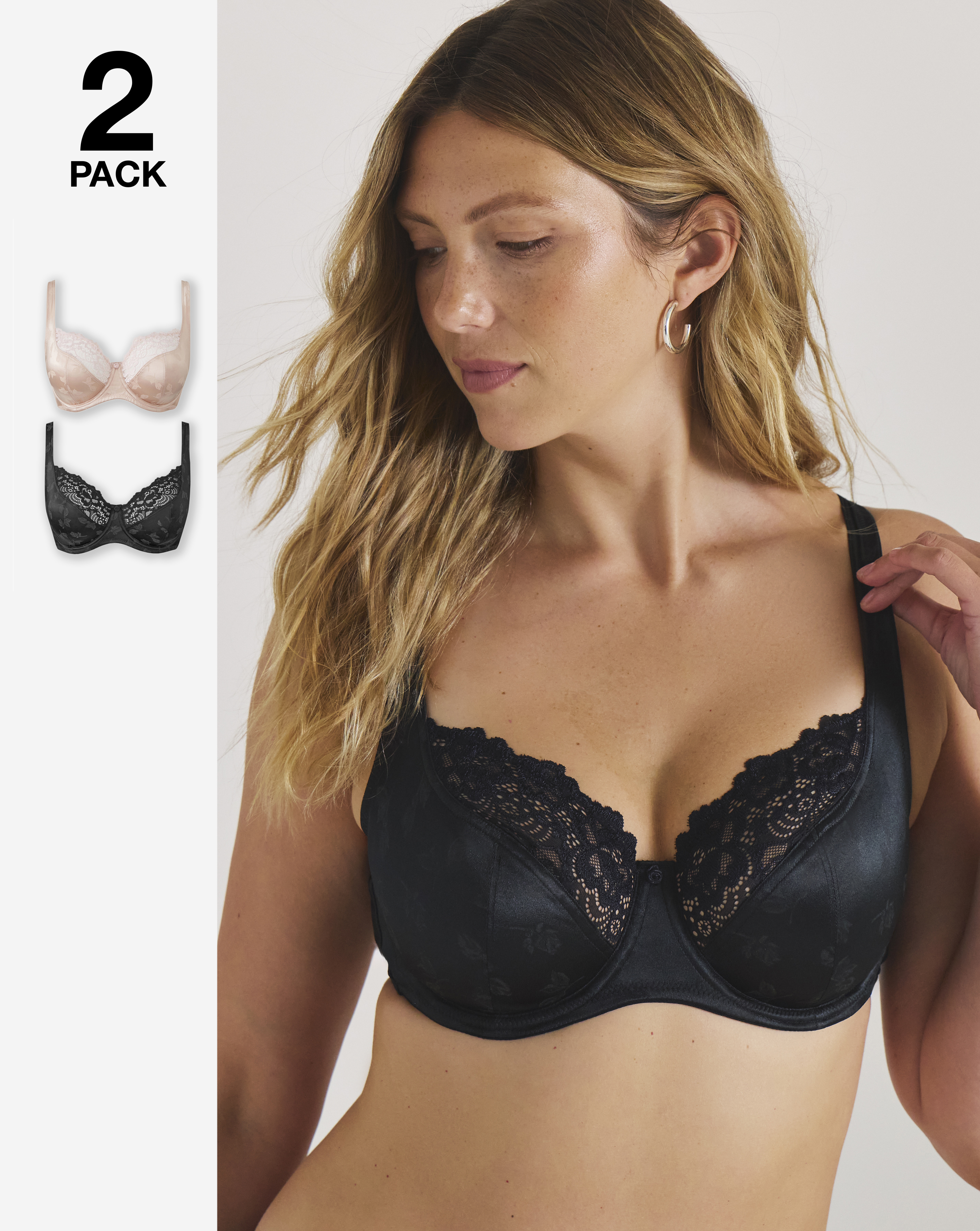 2 Pack Laura Full Cup Bras Black/Blush - Black/Blush