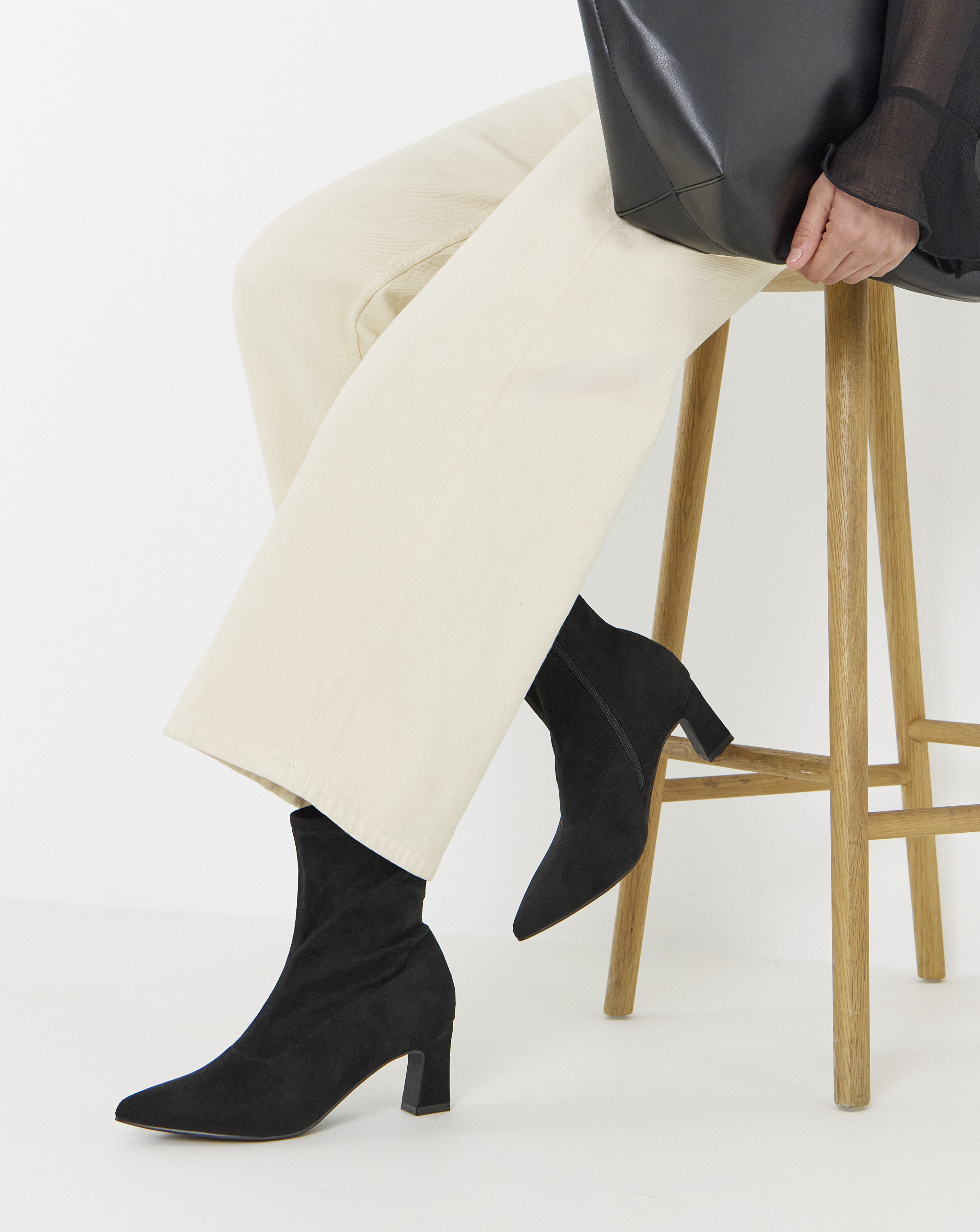 Julia Pointed Toe Heeled Ankle Sock Boots - Wide Fit (E)