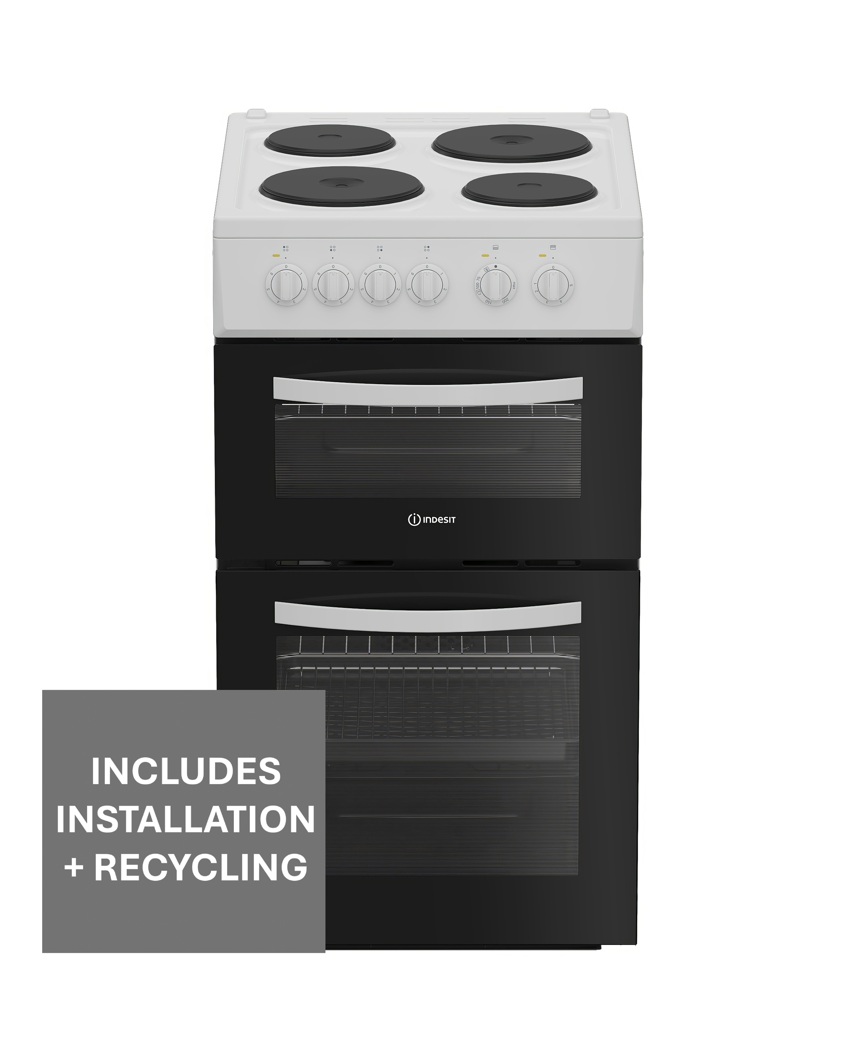 Indesit ITE5EMW 50cm Electric Twin Cooker - White + Installation