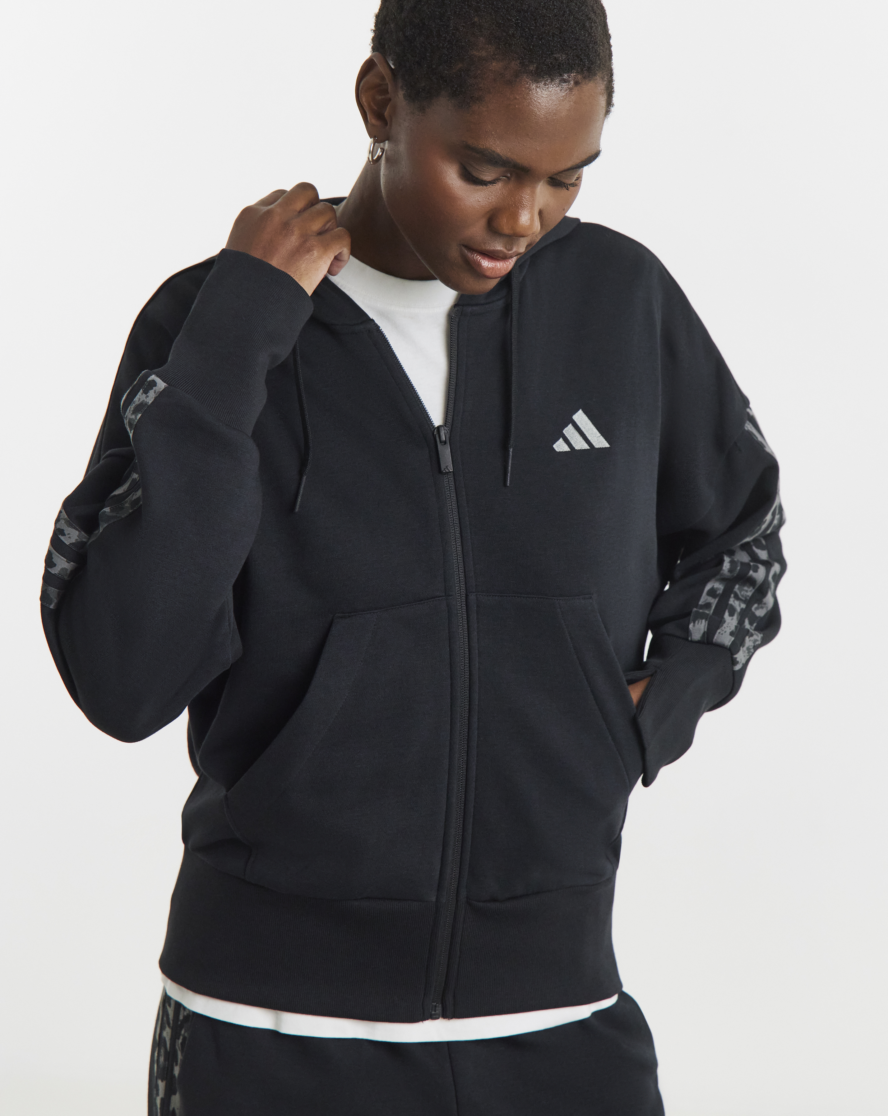 New In - adidas 3 Stripe Leopard Print Zip Hoodie