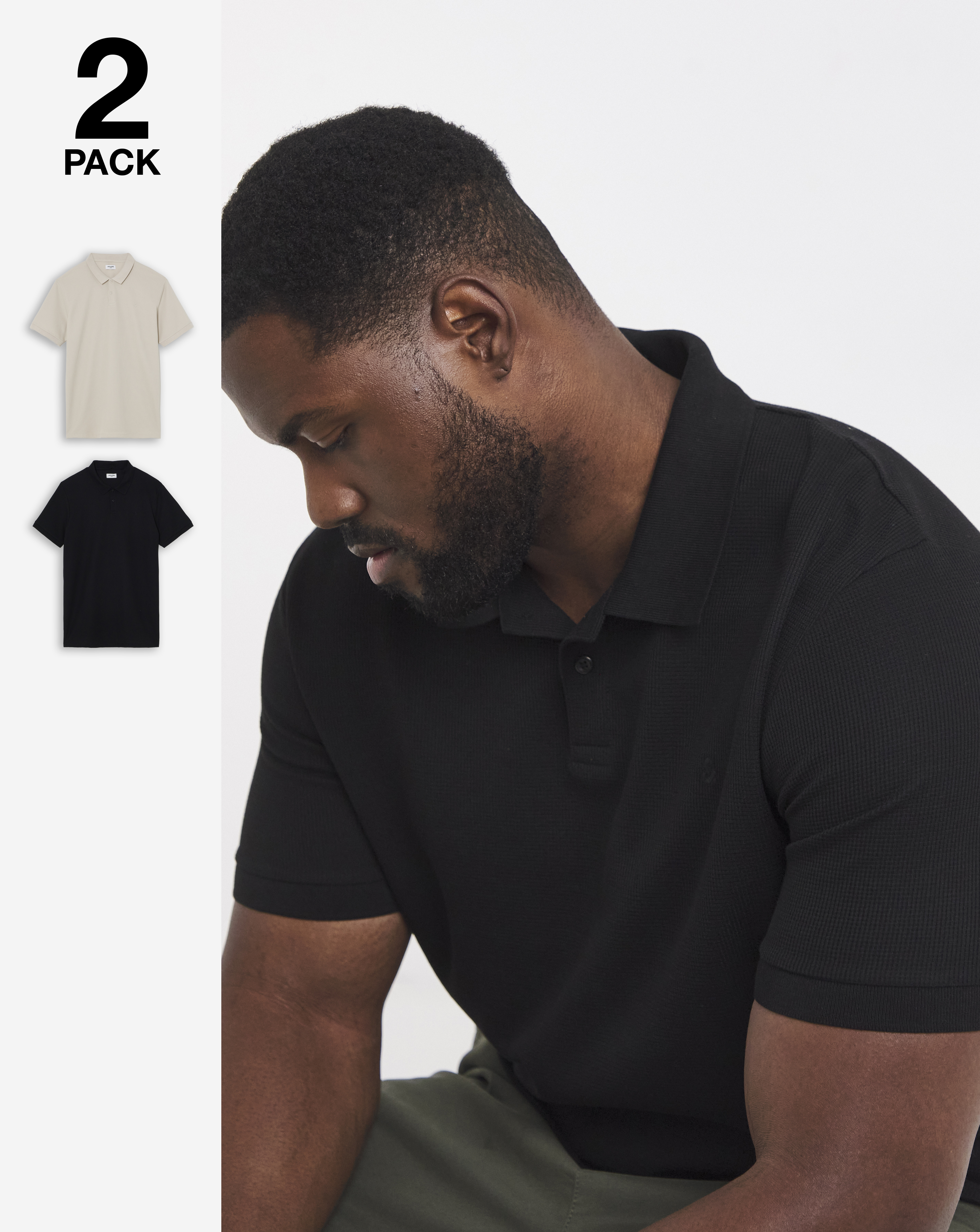Jack & Jones Black/Cream Austin Waffle Polo 2 Pack - 6XL(66)