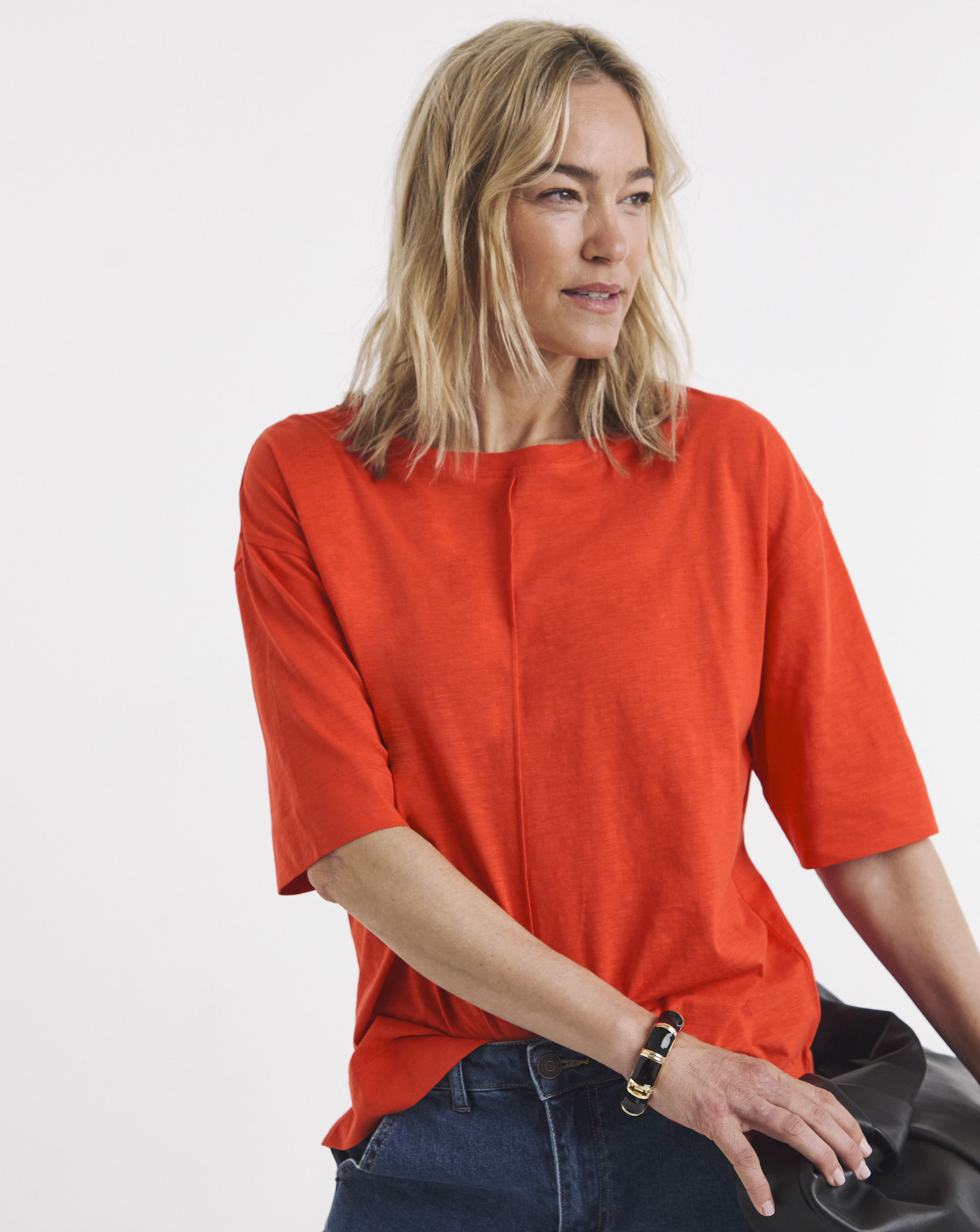 Seam Detail Boxy Crew Neck T-Shirt