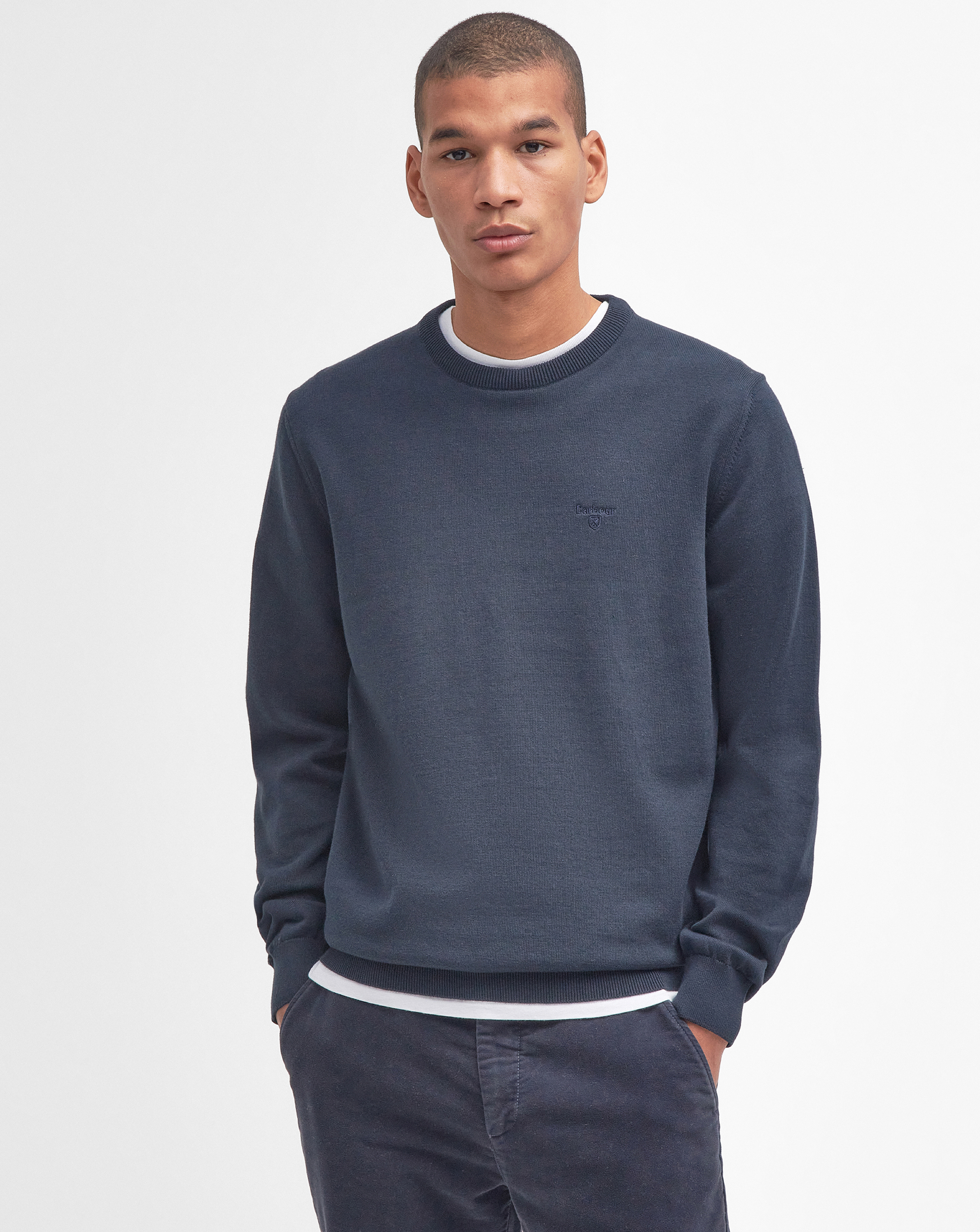 Barbour Men's Navy Pima Cotton Crewneck Sweater