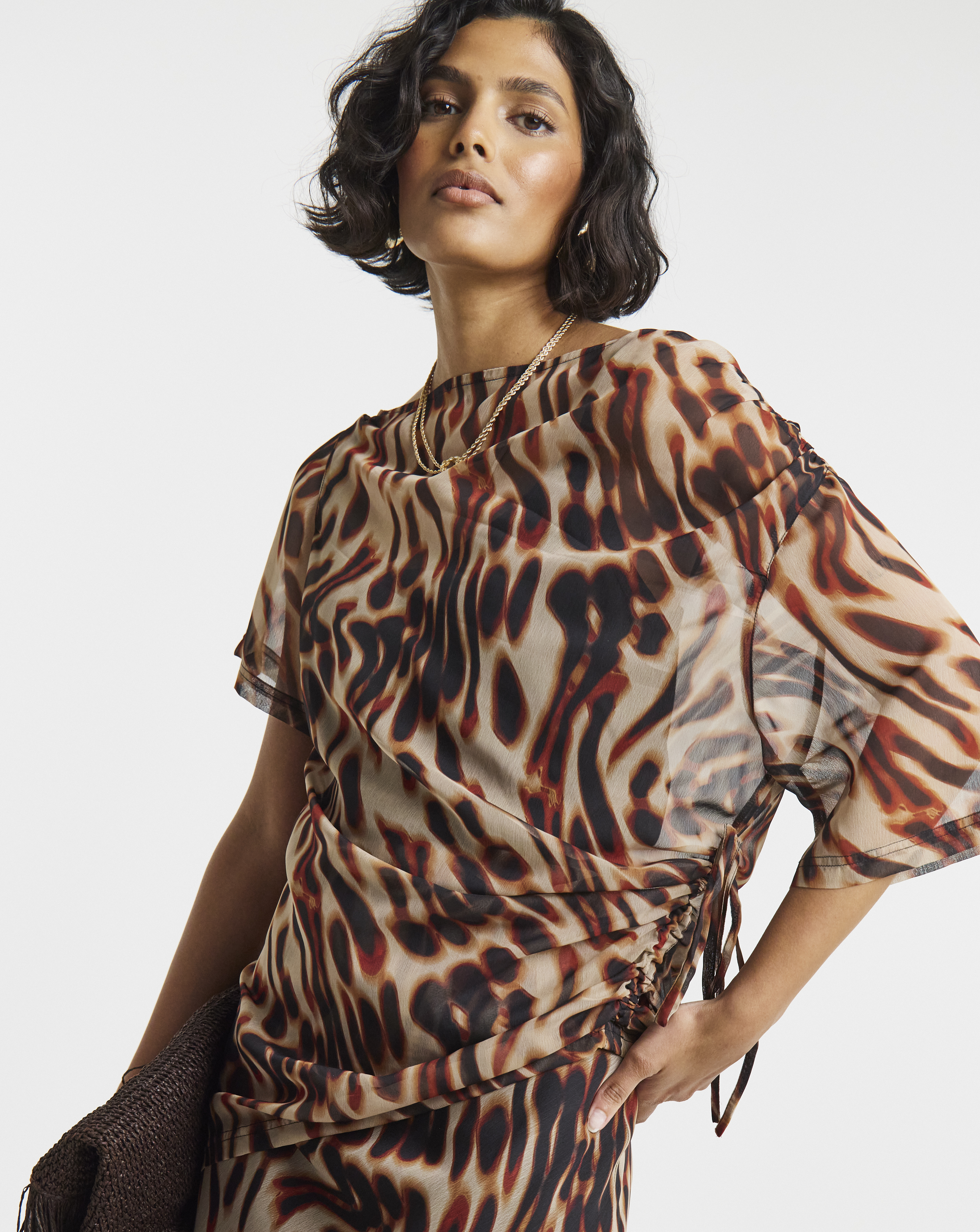 New In - Animal Print Draped Chiffon Top