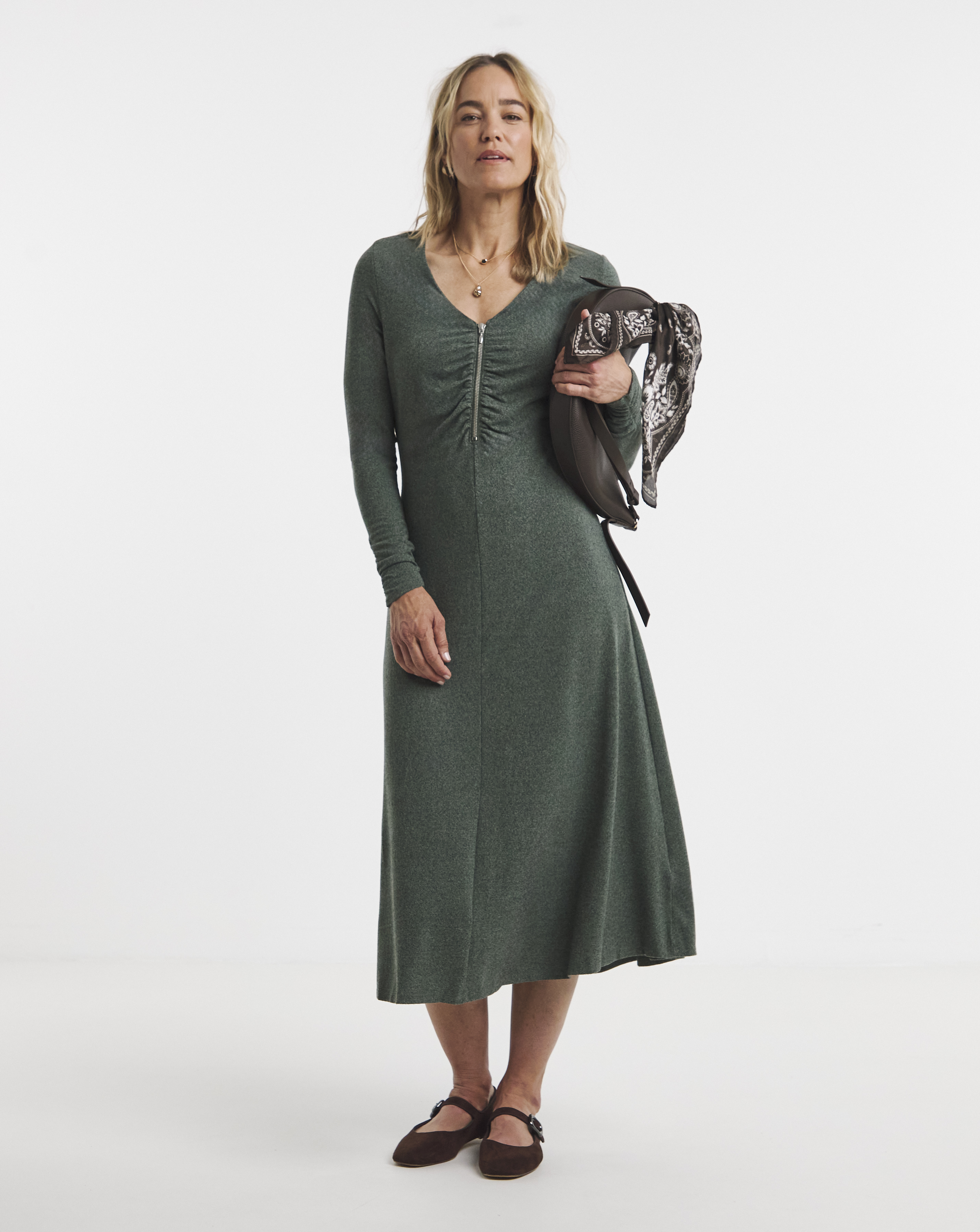 Zip Front Ruched Dress